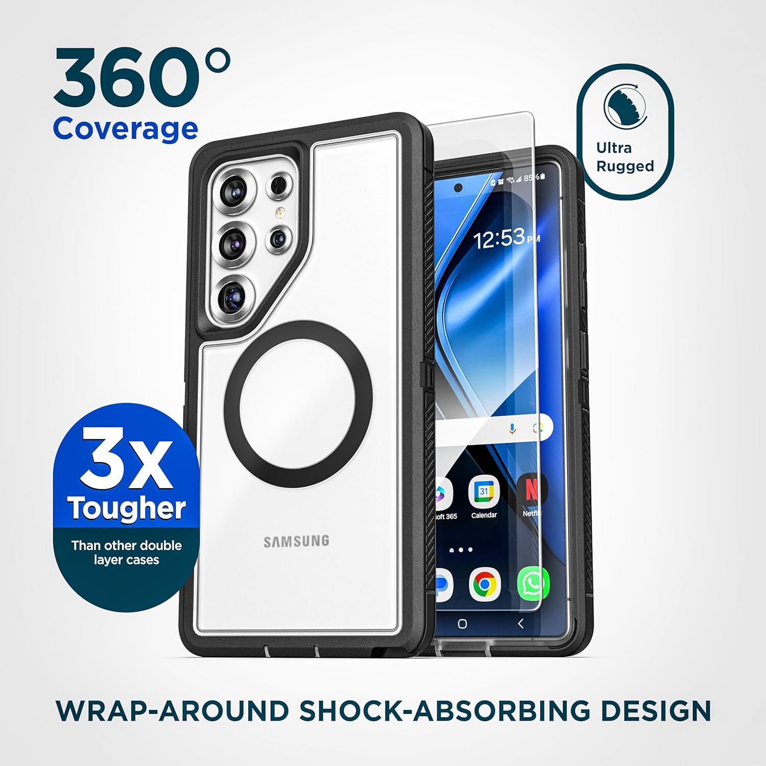 Encased Designed for Samsung Galaxy S25 Ultra Case with Belt Clip (Compatible with MagSafe Qi2) Dual-Layer Rugged Cover with Phone Holster (Voyager Series) (S25 Ultra) - Image 4