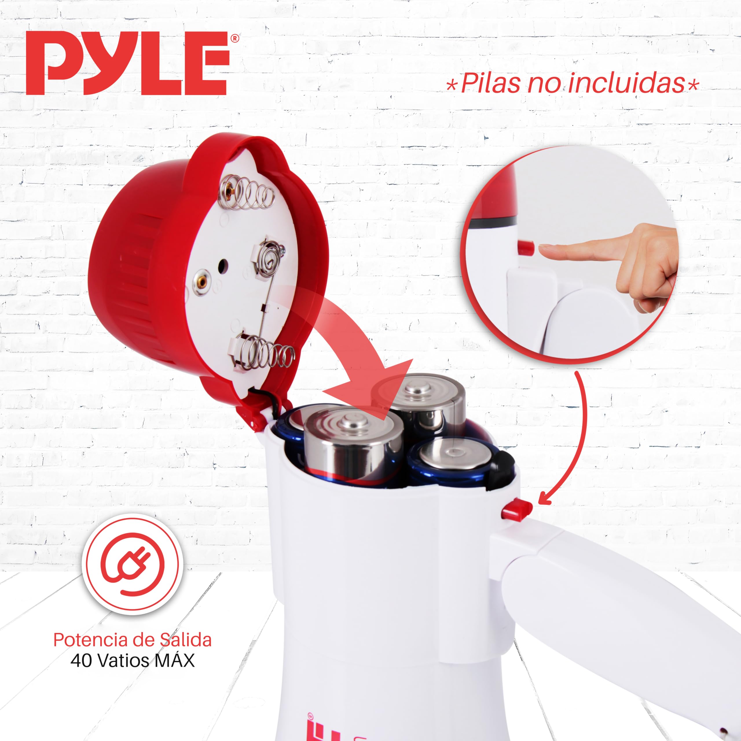 Pyle Megafono Portatil Sirena Control de Volumen Microfono Interiores Exteriores
