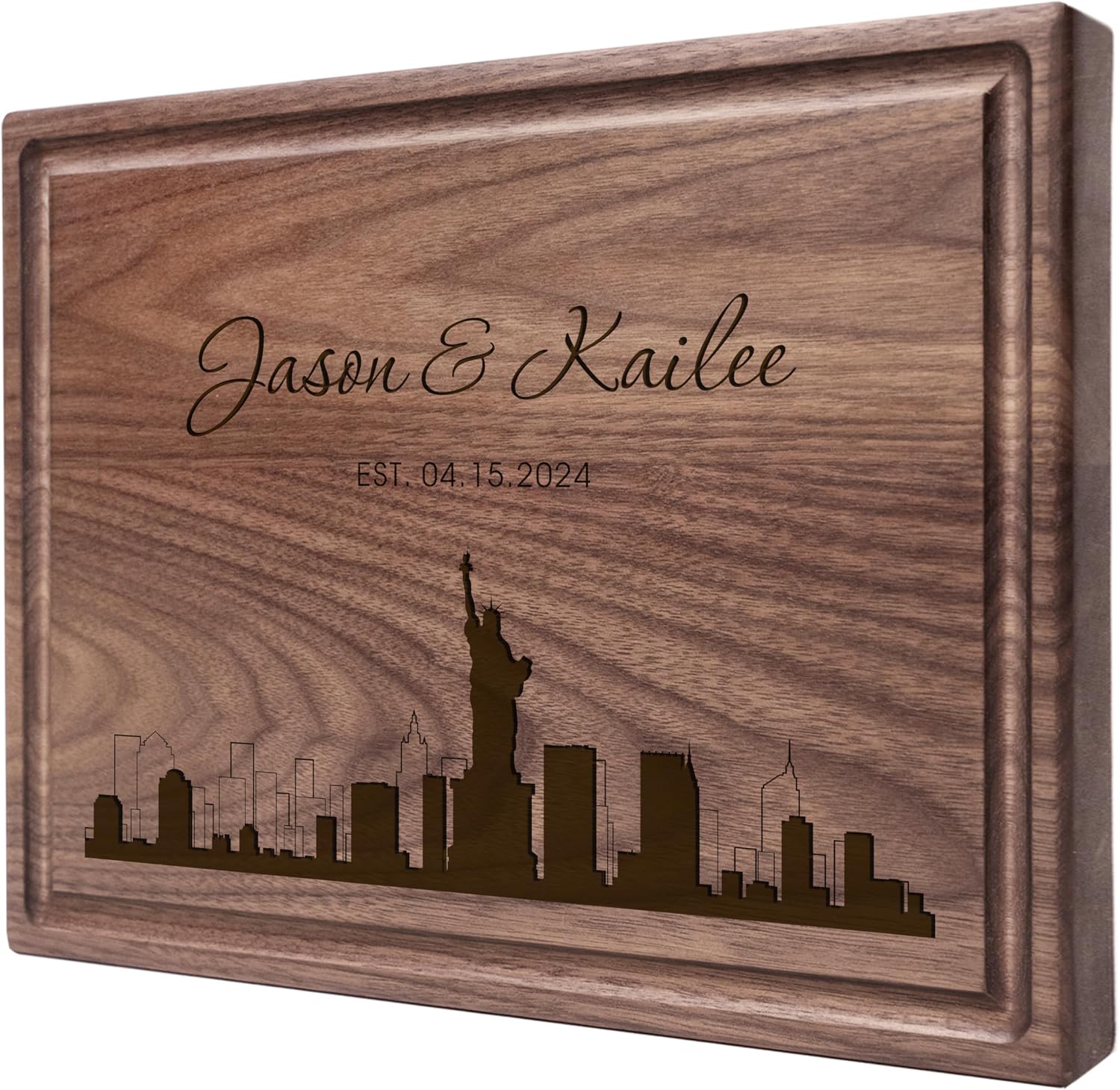 Personalized City Skyline Cutting Board, Custom Engraved with Names & Date, WGB Handmade Wood Charcuterie, Wedding, Anniversary & Housewarming Gift for Couples & Chefs - Registry Keepsake