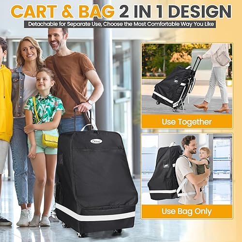 Miniatura 2 de Orzbow Bolsa de viaje para asiento de automóvil y carrito para avión, carrito plegable para asiento de automóvil con ruedas universales y alta