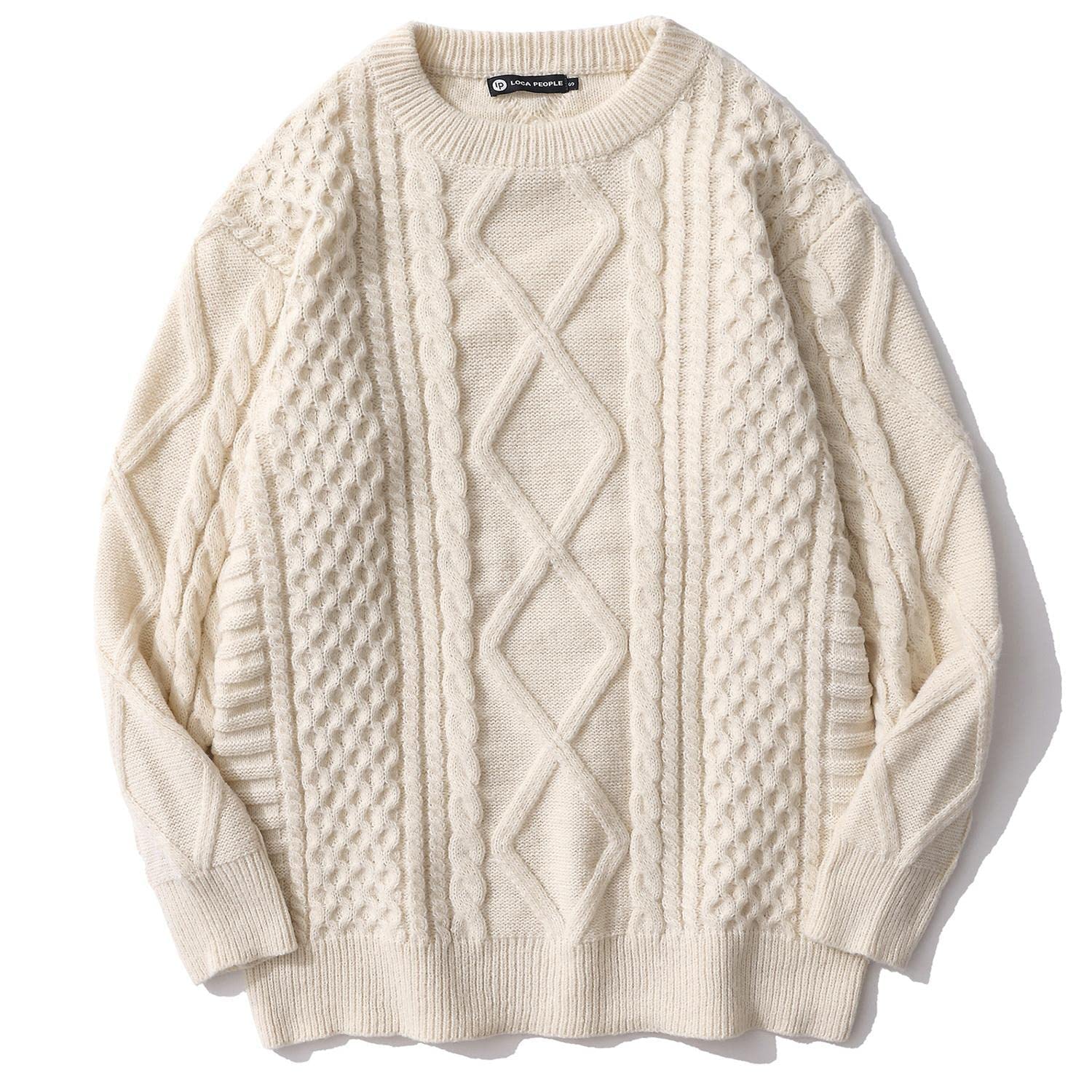 Vamtac Womens Oversized Sweaters Cable Knit Crewneck Cream Casual Vintage Loose Pullover Beige Woven Tops