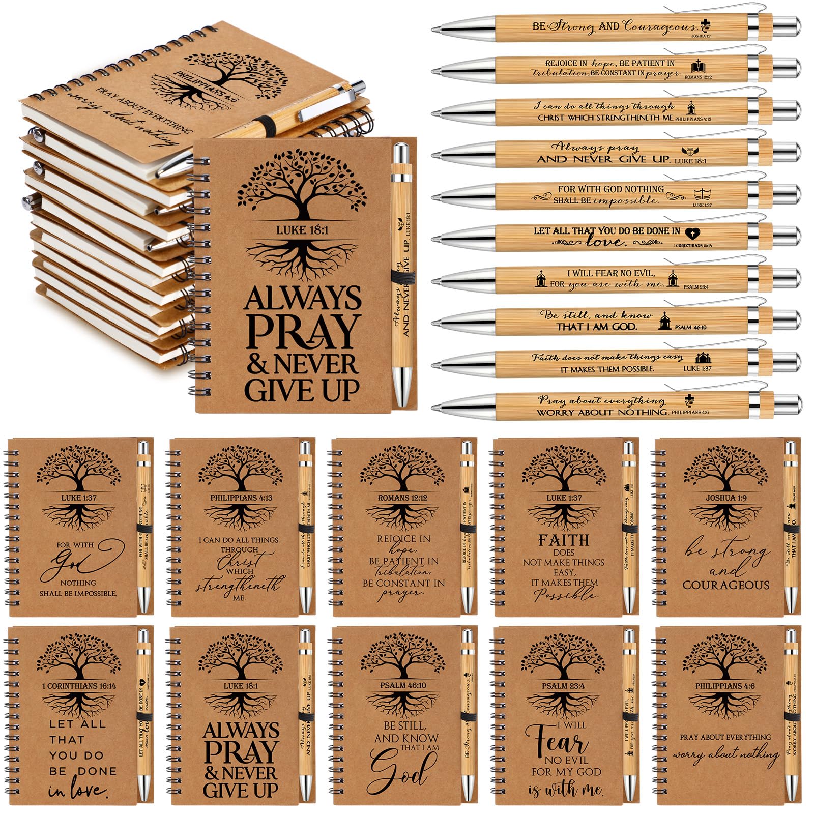 Kosiz 40 Pcs/20 Set Easter Christian Gifts Bulk Religious Spiral Notebook with Bible Verse Pen Prayer Journal Inspirational Notepad for Men Women