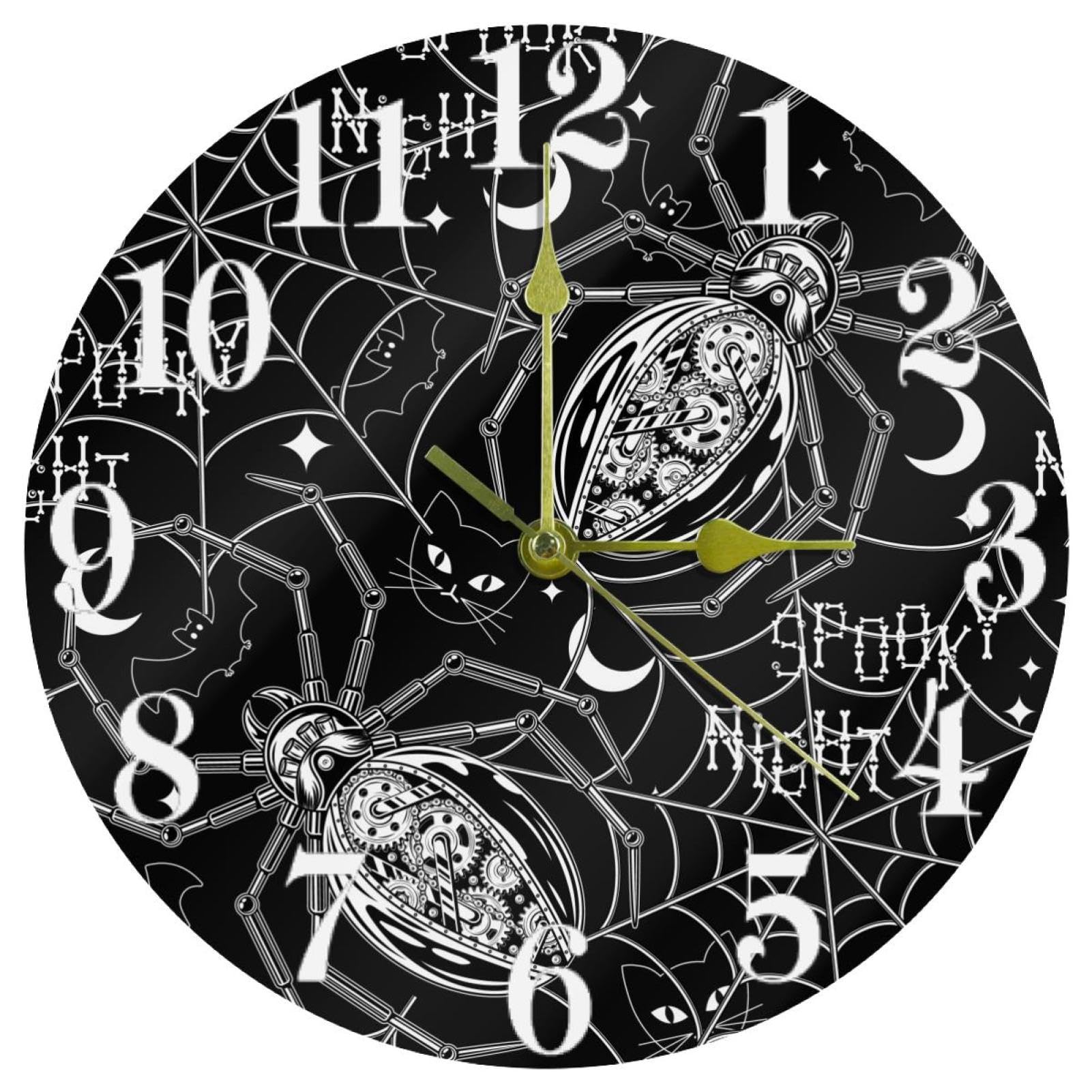 Horloge murale silencieuse Halloween à quartz sans tic-tac pour chambre et bureau