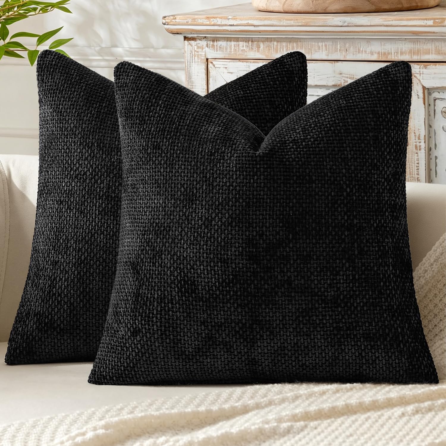 MIULEE Decorative Couch Throw Pillow Covers 16x16 Inch Black 2 Pack