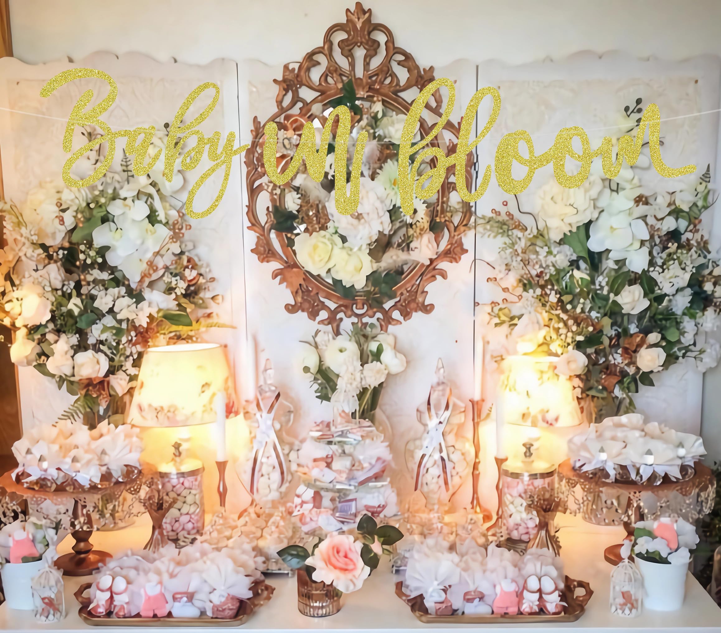 Gold Glitter 'Baby In Bloom' Banner - 80 Inch Outdoor Yard Sign For Baby Shower Or 1st Birthday - View #4