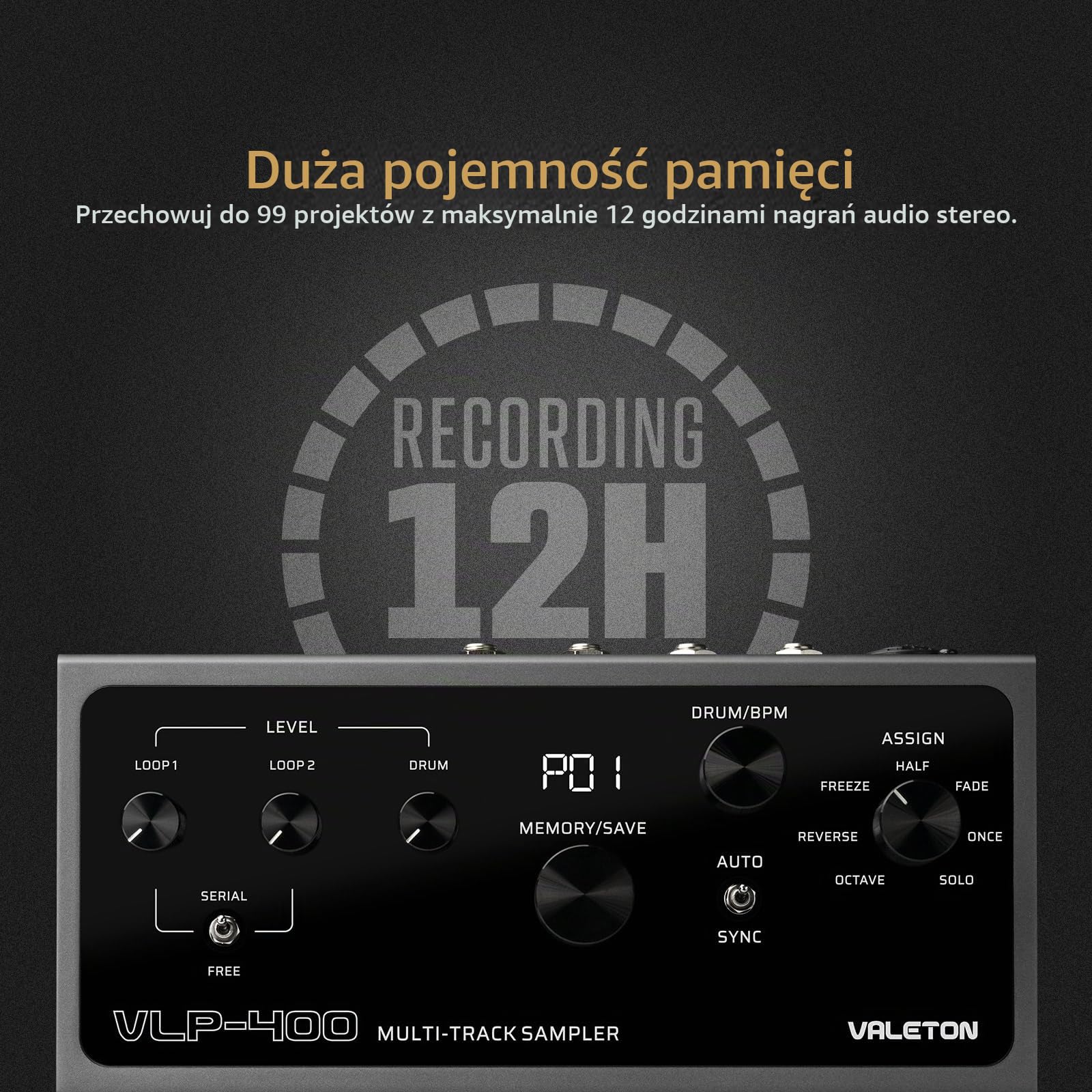 Valeton Looper Pedal Dual Track Stereo Looper do gitary, basu, keyboardu, 7 efektów pętli, 99 miejsc do przechowywania projektów, obsługa oprogramowania VLP-400