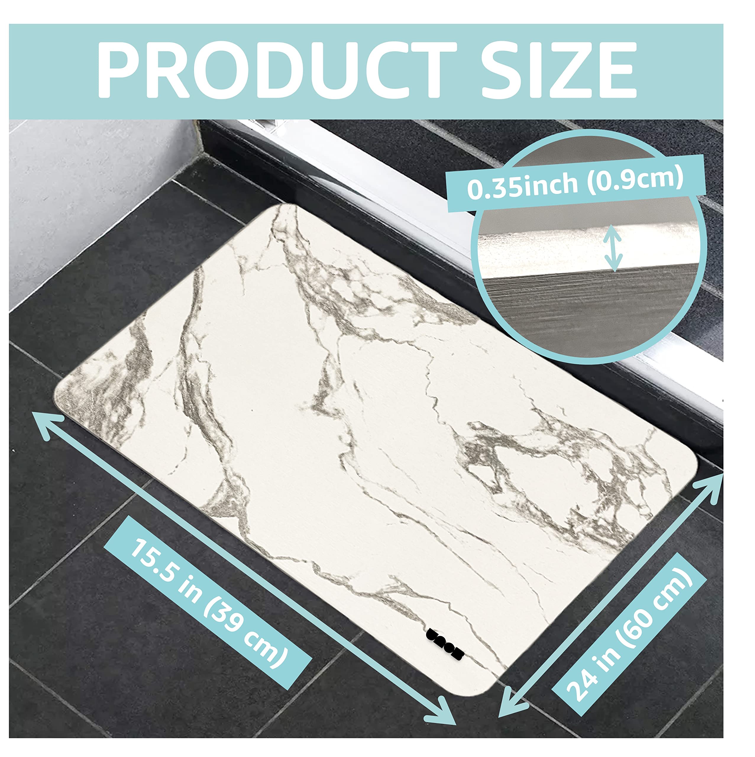 Thin Stone Bath Mat, Diatomaceous Earth Shower Mat, 23.62x15.35 | Quick-Dry Absorbent Non-Slip ...