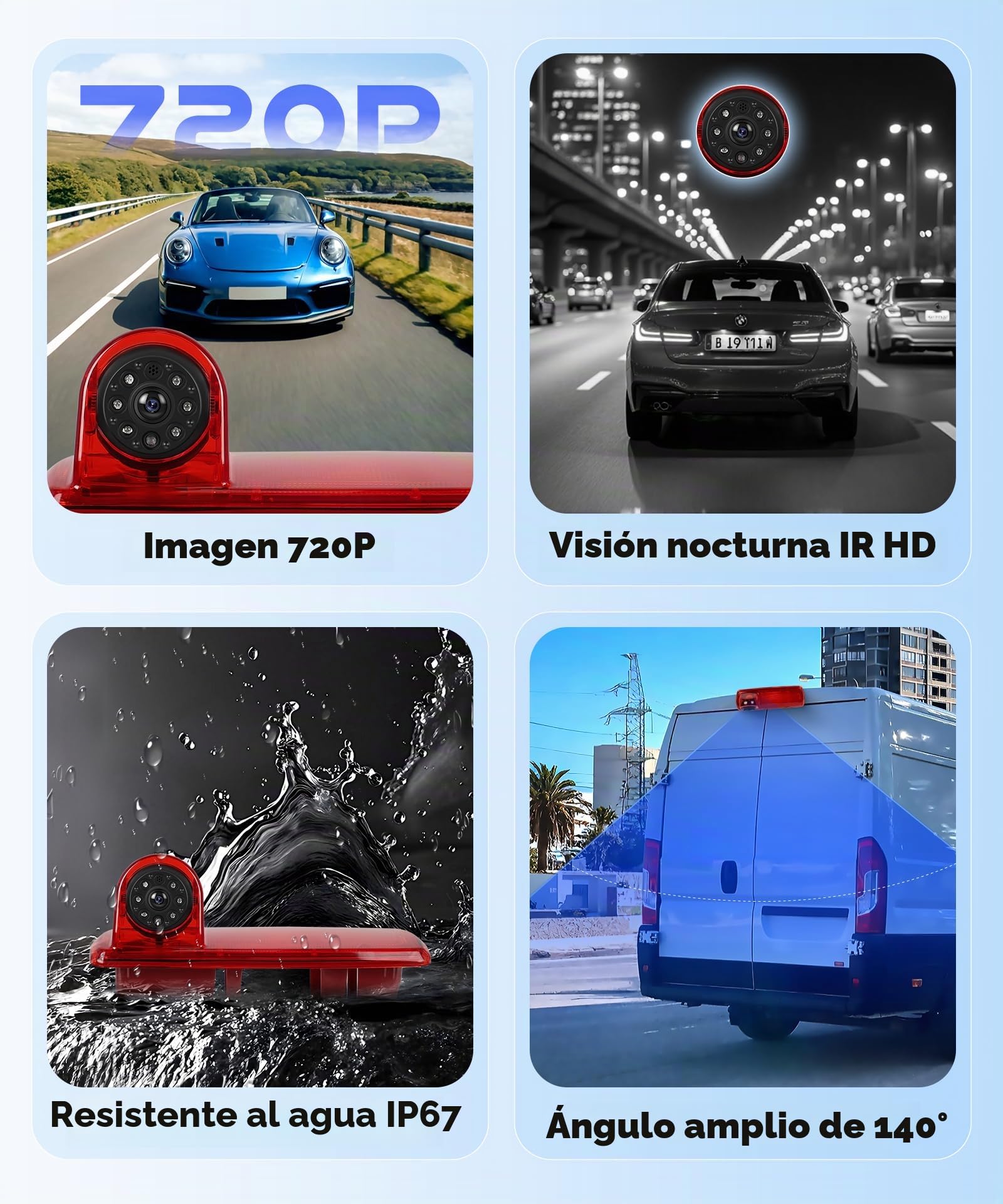 Rimoody Cámara para Tercera Luz de Freno para Renault Trafic 2014-2017/Opel Vivaro 2014-2017, Cámara de Visión Trasera Visión Nocturna IR, Resistente al Agua IP67/Ángulo Ajustable/Línea inversa