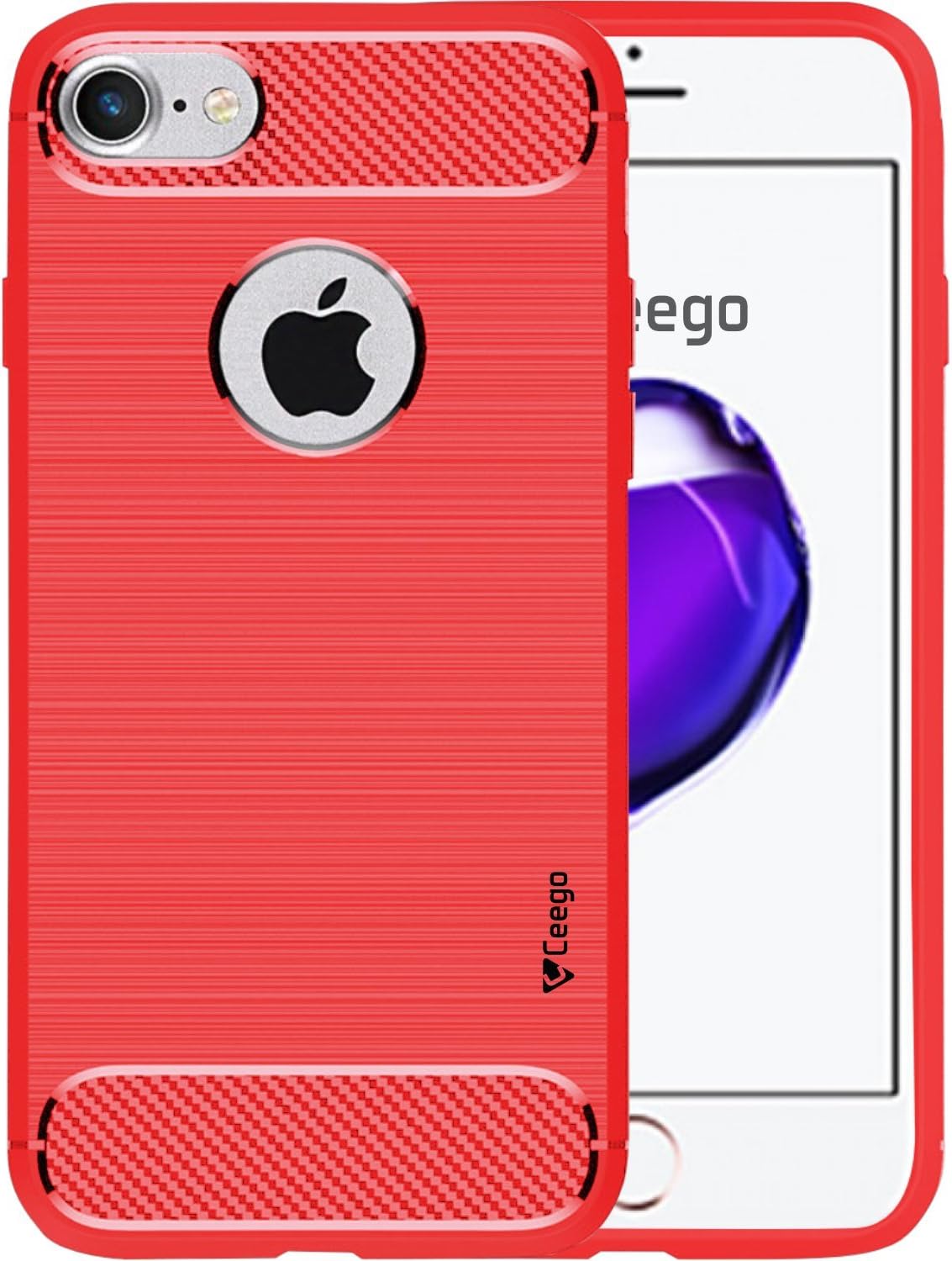 ceego apple iphone 7 cover - carbon fiber shield - tpu back case for iphone 7 [with shock protection] - flaming red - Red