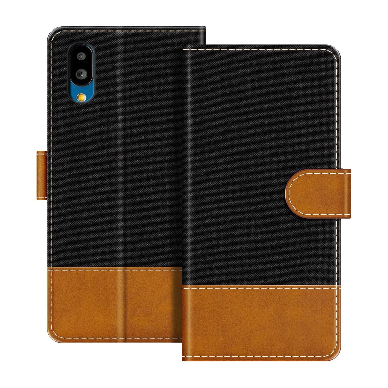 Leather Flip Wallet Case Compatible with Sharp Basio Active Phone Cover with Card Holders, RFID Blocking, Magnetic Closure & Kickstand (Black)