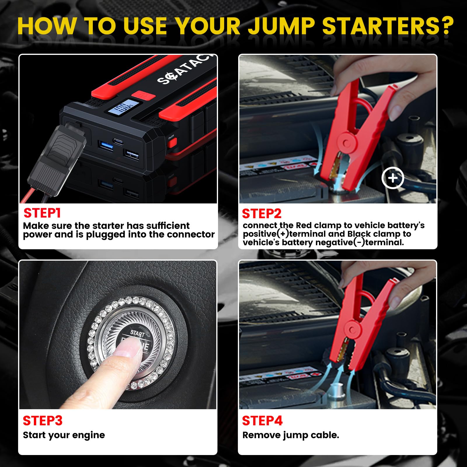 Snapklik.com : 4000A Jump Starter,12V Car Jumper Starter (up To 10.0L ...