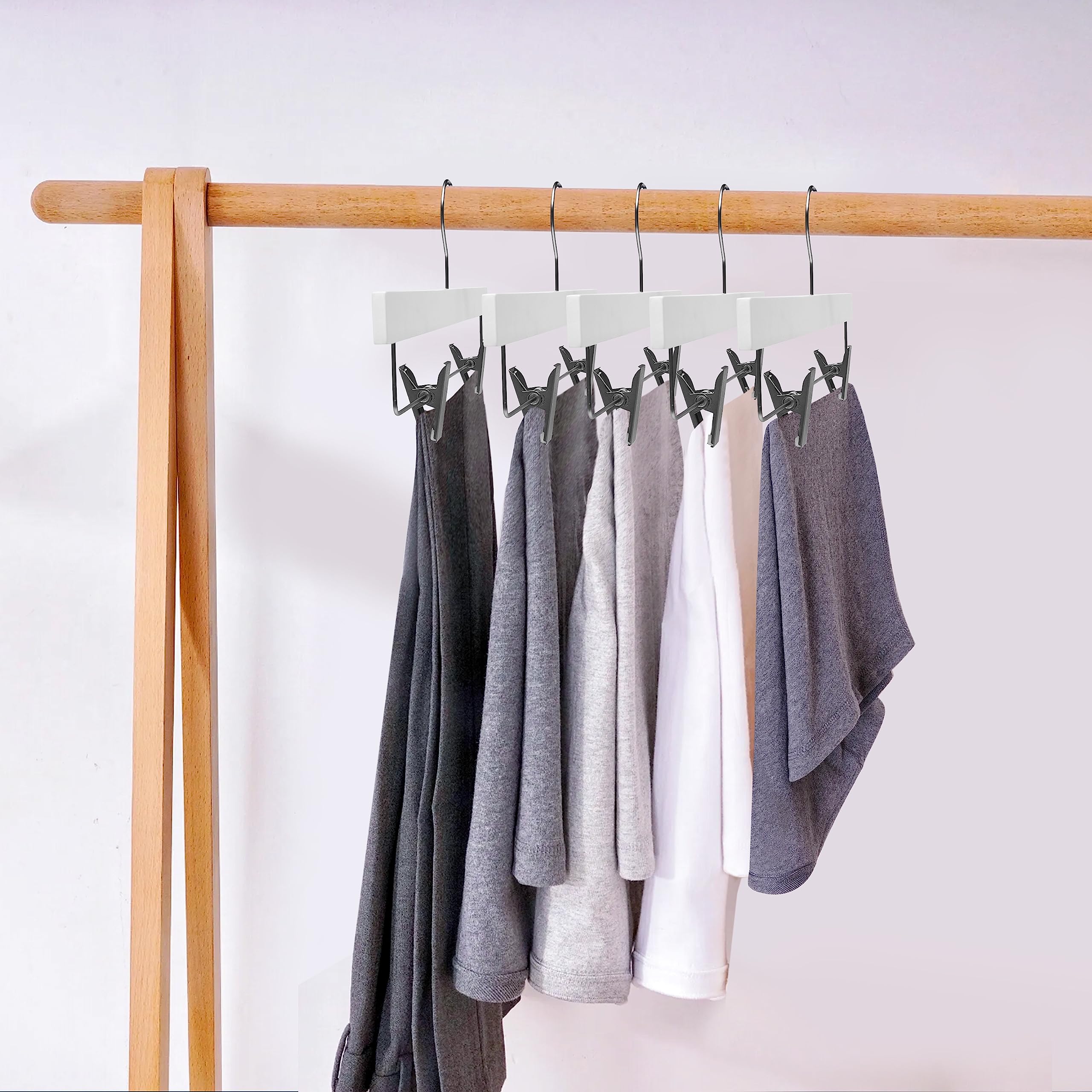 20 perchas de madera ultrafinas para ahorrar espacio con barra cuadrada para pantalones, lo mejor para camisas, blusas, pantalones, vestidos, perchas color blanco (blanco, falda, 20)