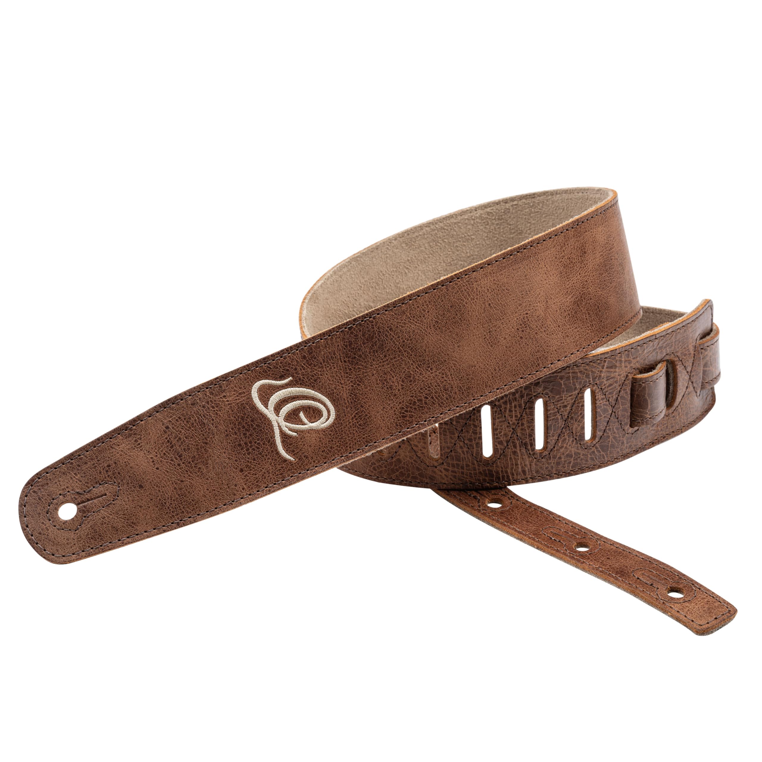 Ortega Guitars courroie réglable pour guitare – Guitare acoustique / Basse, Guitare électrique / Basse – Série Suede – Cuir suédé, Cognac (OSSU-40)