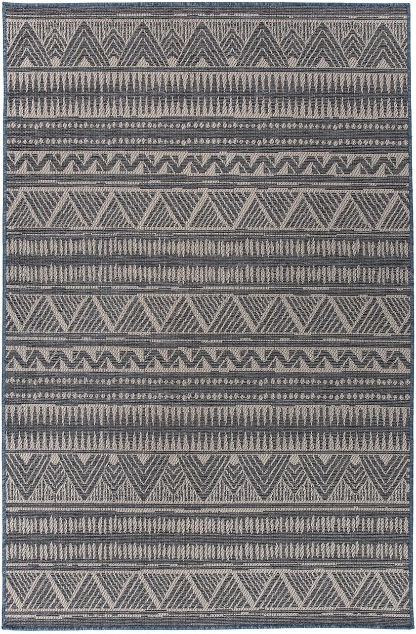 Rugshop Geometric Bohemian Indoor Outdoor Rug – Bohemian Area Rug/Outdoor Rug Deck Rugs, Non-Shedding Balcony Rugs, Boho Patio Rug, 5' x 7' Blue