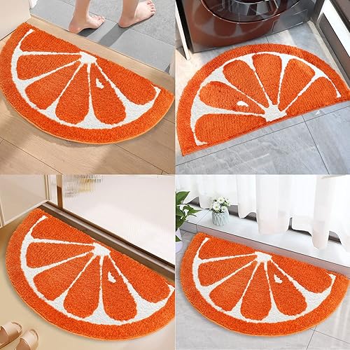 Miniatura 3 de Tapete de baño semicírculo, tapete para entrada del hogar, absorbente antideslizante, tapete de baño esponjoso y peludo, lavable a máquina (color