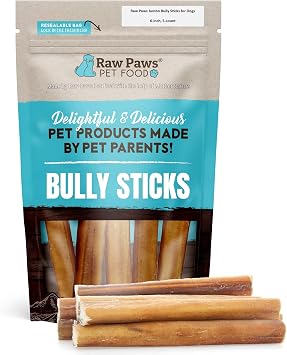 Raw Paws Jumbo Bully Sticks, 6" 5-Count - Extra Thick for Medium to Large Breeds - No Added Hormones, Free Range Cows - Pizzle Sticks for Dogs - Long Lasting Chews for Aggressive Chewers