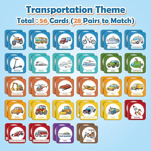Miniatura 10 de Juego de tarjetas de memoria, juego de emparejamiento para niños pequeños, aprender español para niños, tarjetas flash bilingües, juguetes de