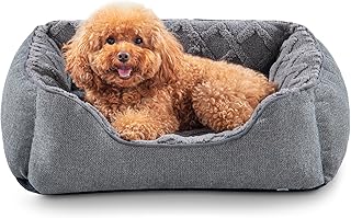 Small Dog Bed for Small Size Dogs, Washable Rectangle Durable Puppy Bed, Orthopedic Dog Sofa Bed, Soft Breathable Sleeping Pet Cuddler Beds for Indoor with Anti-Slip Bottom, Grey