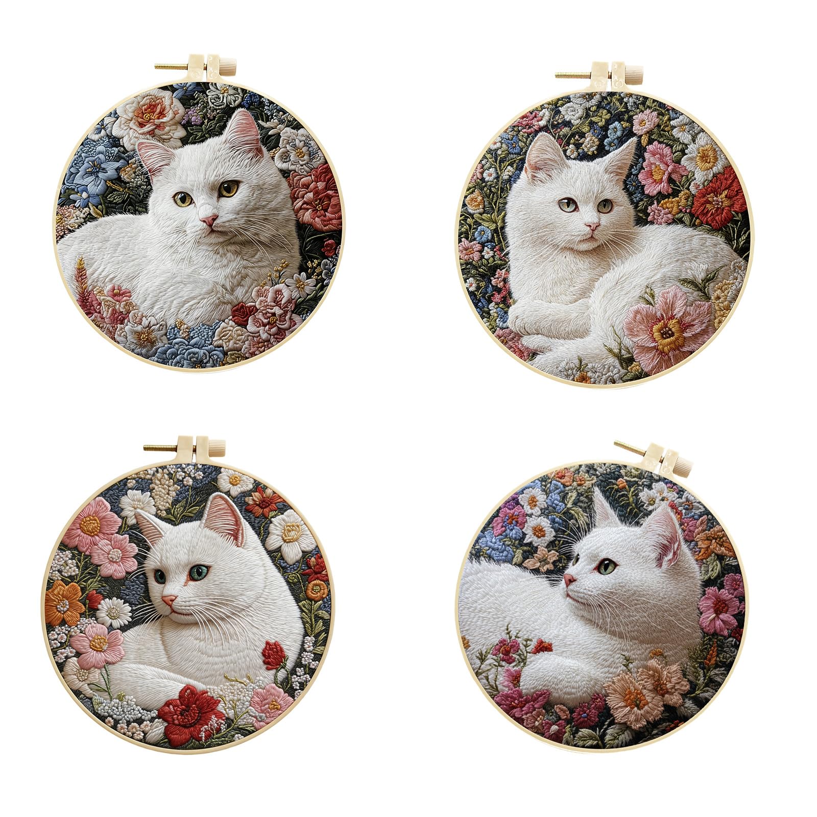 ljhnba Cats Embroidery Set with Detailed Instructions and Cotton Linen Materials for Creative Craft Home Decoration Embroidery