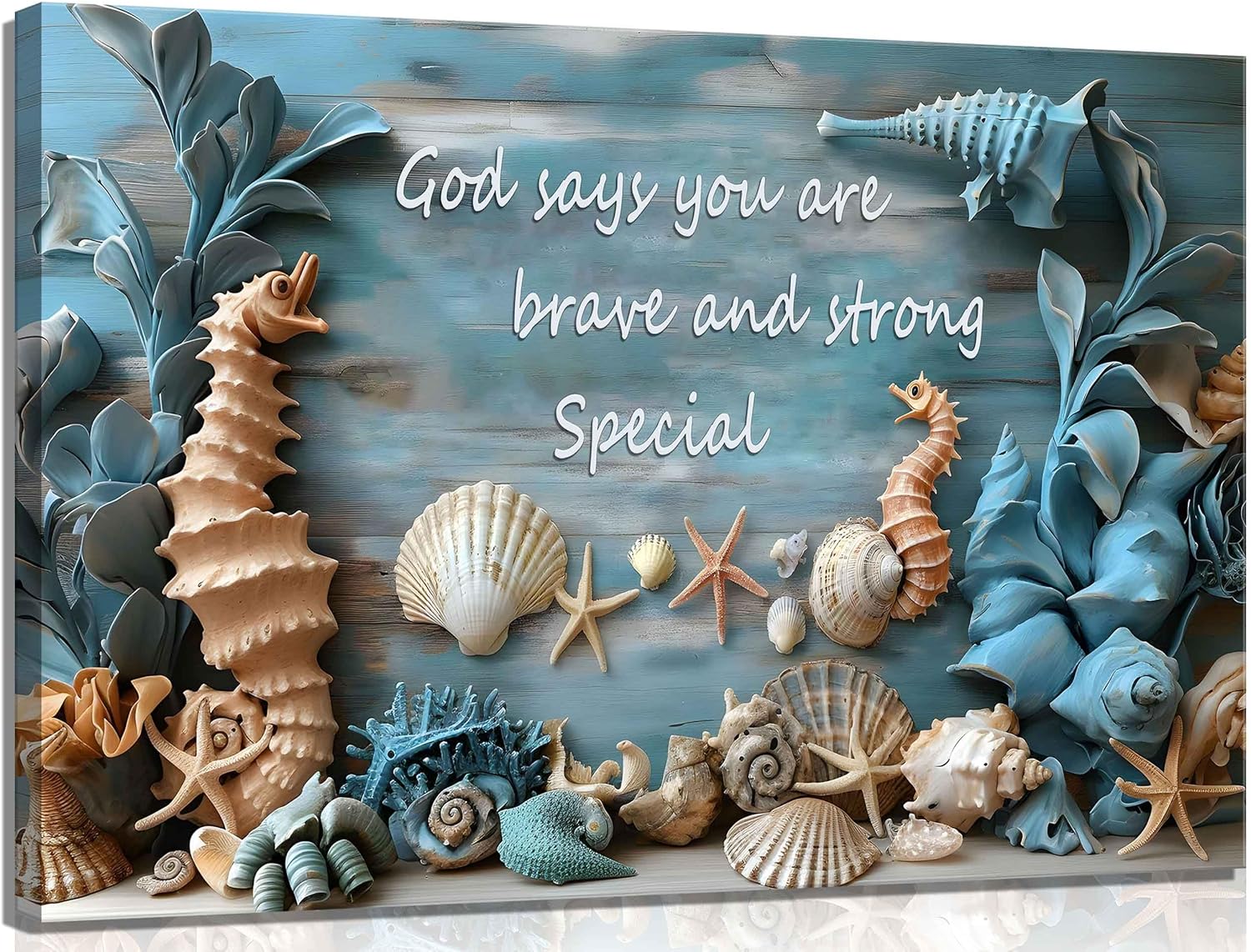 Christian Coast Canvas Wall Art Beach Nautical Seashell Starfish Wall Decor Pictures Teal Aqua God Says You Are Posters Prints for Modern Coastal Themed Home Decoration Bathroom Room Decoration canva 24L" x 16W"