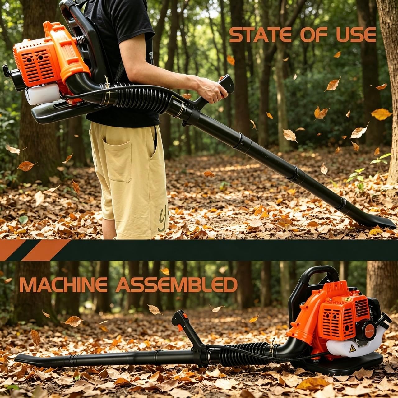 52CC Backpack Gas Powered Leaf Blower, Commercial 550 CFM 2-Stroke Powerful Gas Lawn Blower, Air-Cooled Easy-Start Back Pack Leaf Blowers for Lawn Yard Care, Snow Removal Orange