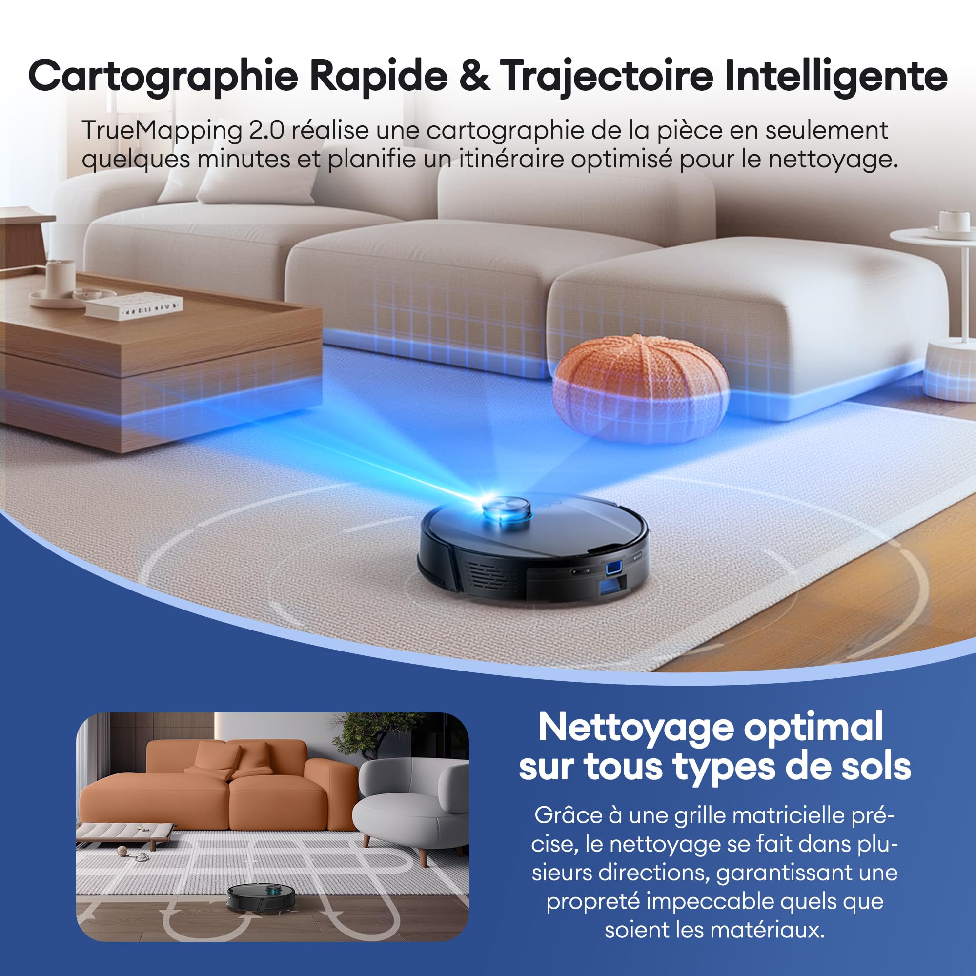 Ultenic T20 Pro+ Robot Aspirateur Lavage Auto-vidage | 10 000Pa Puissant Poils d'animaux | Navigation LiDAR AI | 200min Autonomie | HEPA H13 | Alexa/Google | 5 Cartes Multi-étages