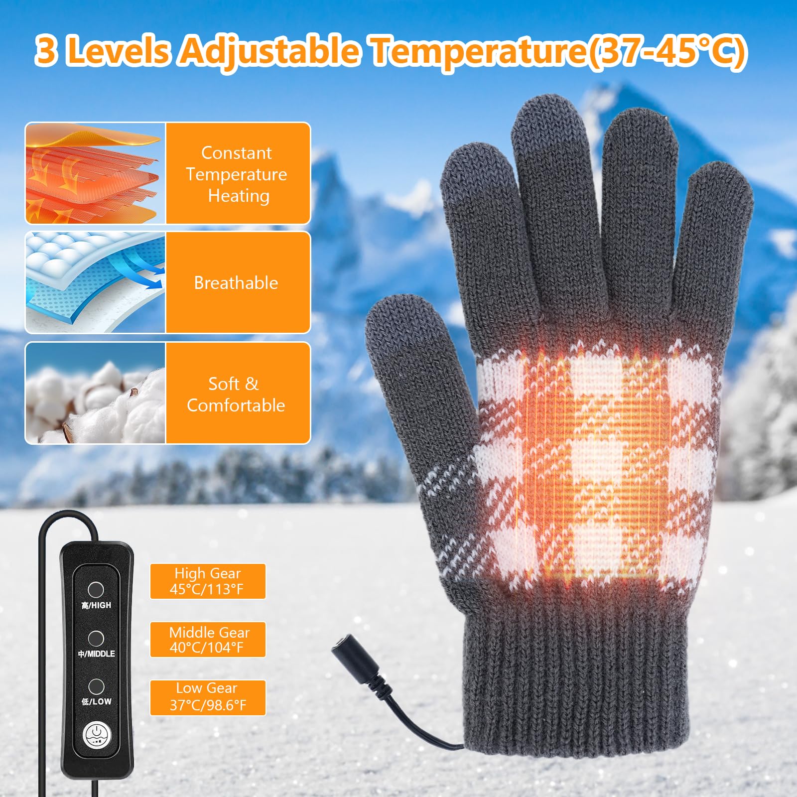 Shinkuro Gants Chauffants USB pour Femmes et Hommes, Chauffant Les Mains d'hiver, 3 Températures Réglables Gants Chauffe Mains pour Intérieur Extérieur, Gants d'ordinateur Portable