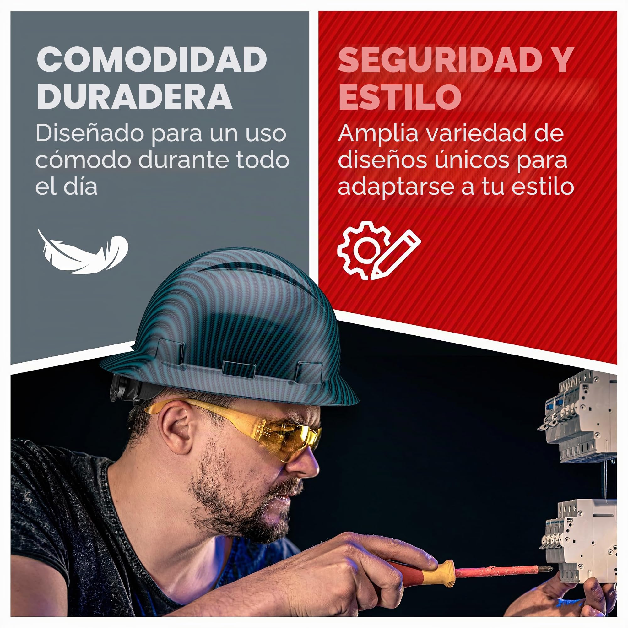 Casco de seguridad de ala completa con diseño de fibra de carbono verde con acabado brillante Casco de seguridad OSHA con suspensión de 6 puntos