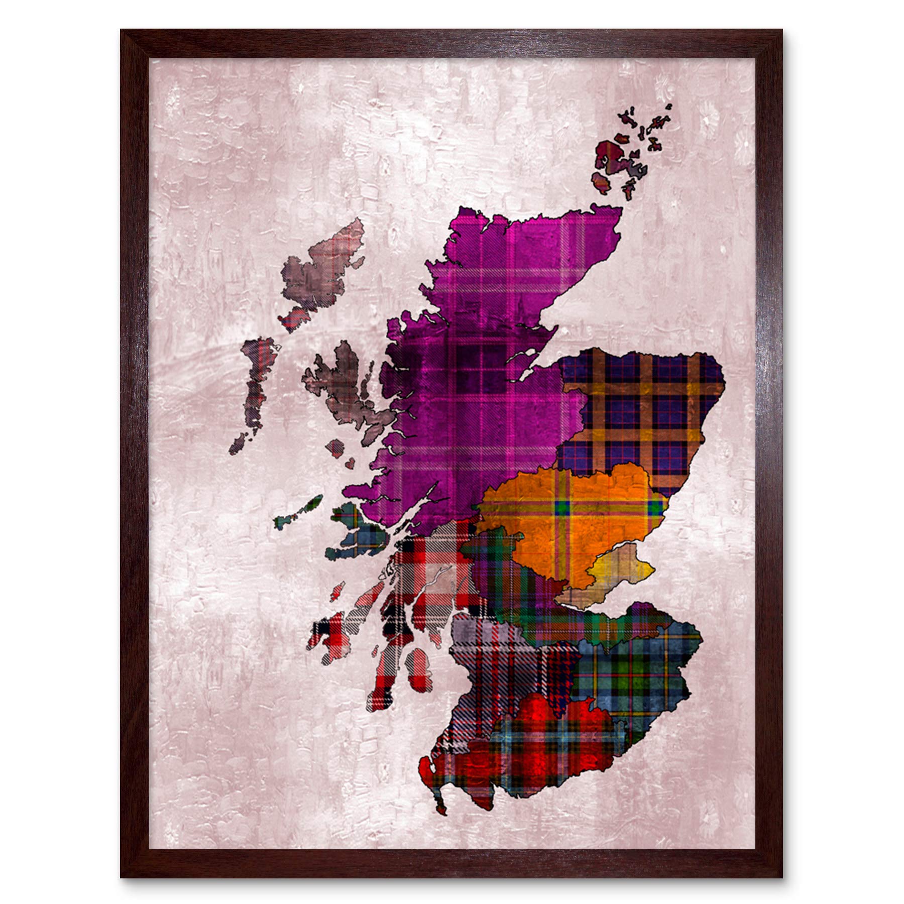 Wee Blue Coo Scotland Map Tartan Regions Art Print Framed Poster Wall Decor 12x16 inch