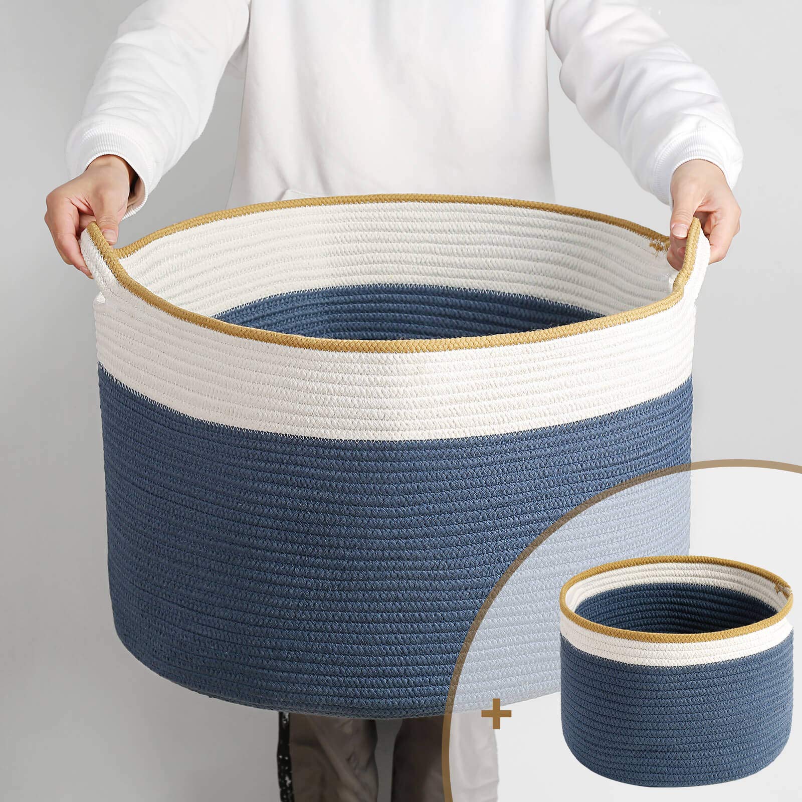SURJION 2pc XXXL Large Laundry Basket - Rope Basket Large Storage Basket with Handles,100% Natural C