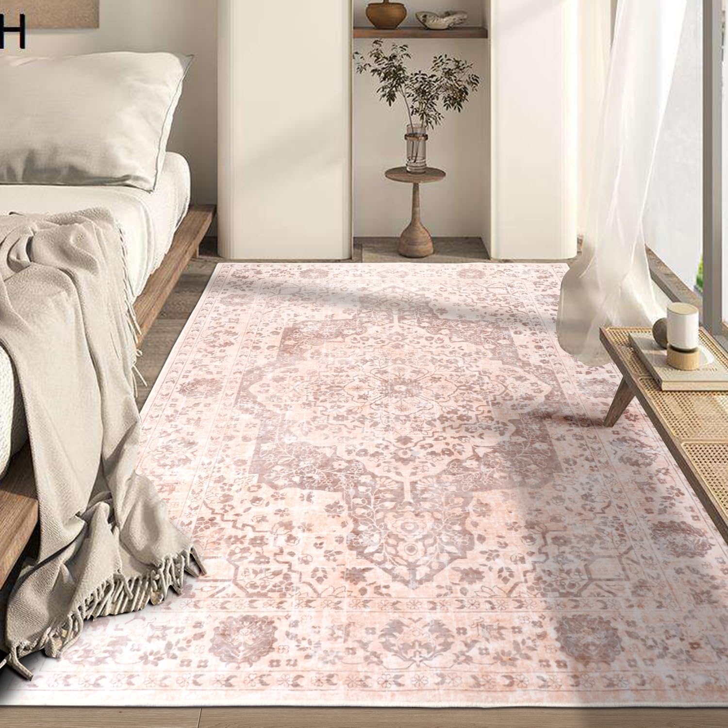 KIMODE Wasbare vloerkleden 90 x 150 cm, antislip vloerkleden voor woonkamer, vloerkleden voor slaapkamer, groene botanische prints, slaapkamertapijt, klein zacht, laagpolig, gangtapijt, bedkleed