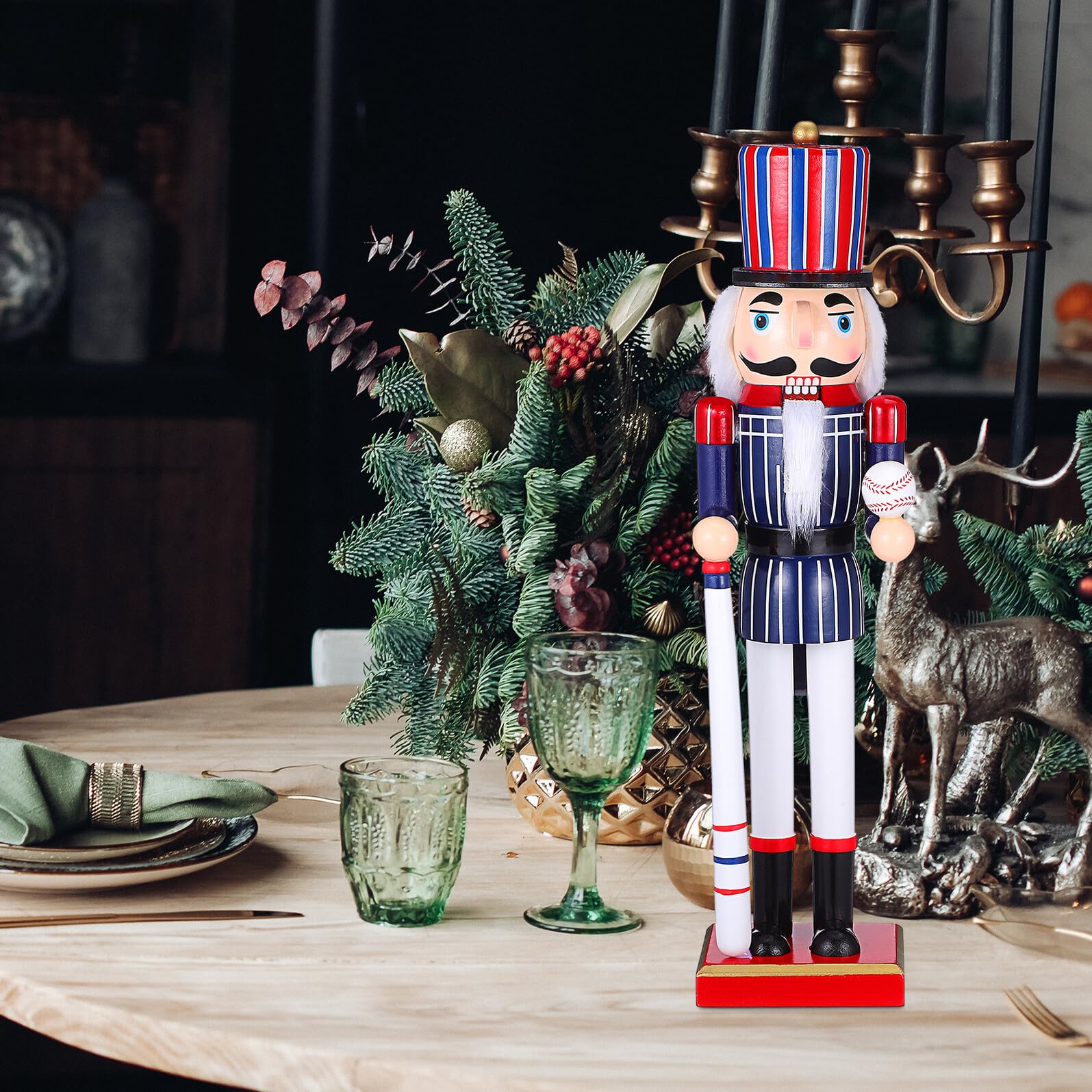 Holz Nussknacker Figur im Sportstil Nussknacker aus Holz mit Baseball-Motiv Handpuppe für Dekoration zu Hause oder Büro