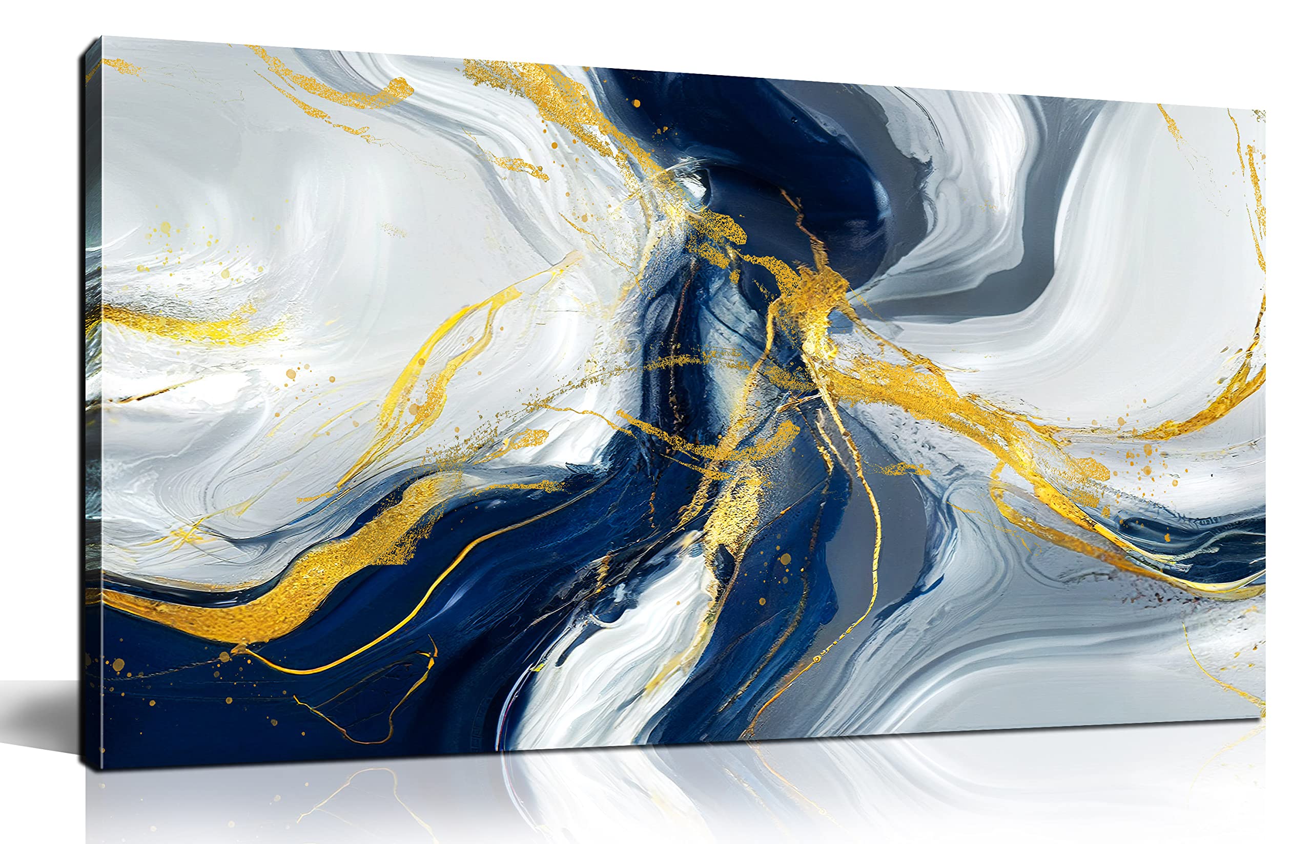 Abstract Wall Art Modern Blue Golden Grey Abstract Picture Large Canvas Prints for Living Room Bedroom Size 20x40