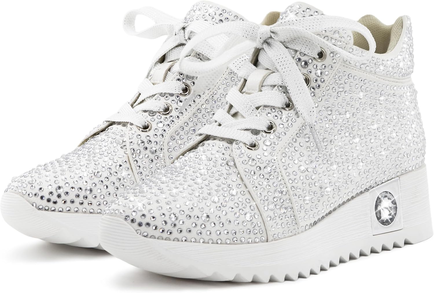 Women's Fashion Glitter Sneakers Platform Wedge Shoes Sparkly Rhinestone High Top Sneakers Trendy Sequin Shoes Wedding Bride Dress - Image 5
