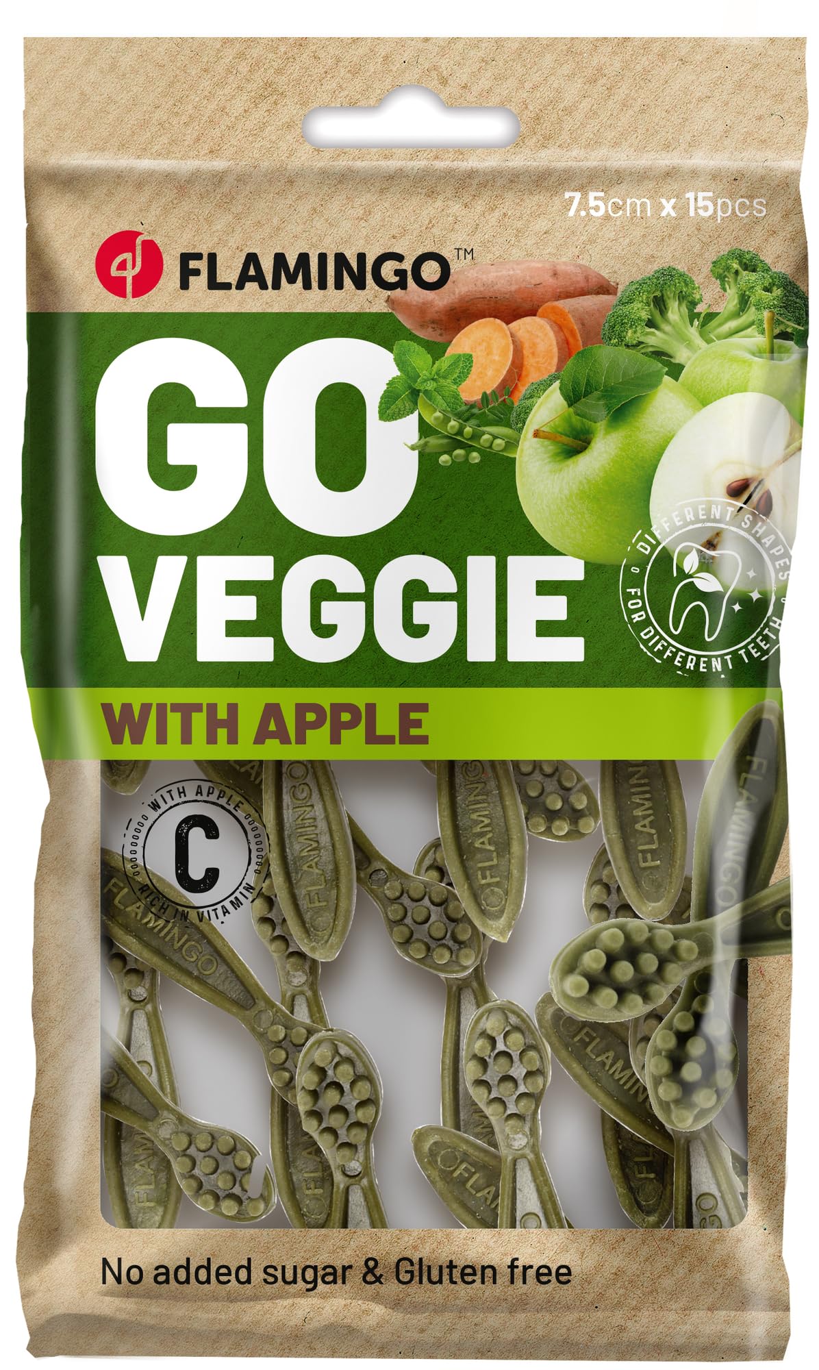 Bastoncini per cani – Snack Veggie Spazzolino con Mela Verde – 7,5cm – 120g – senza glutine – favorisce l’igiene dentale