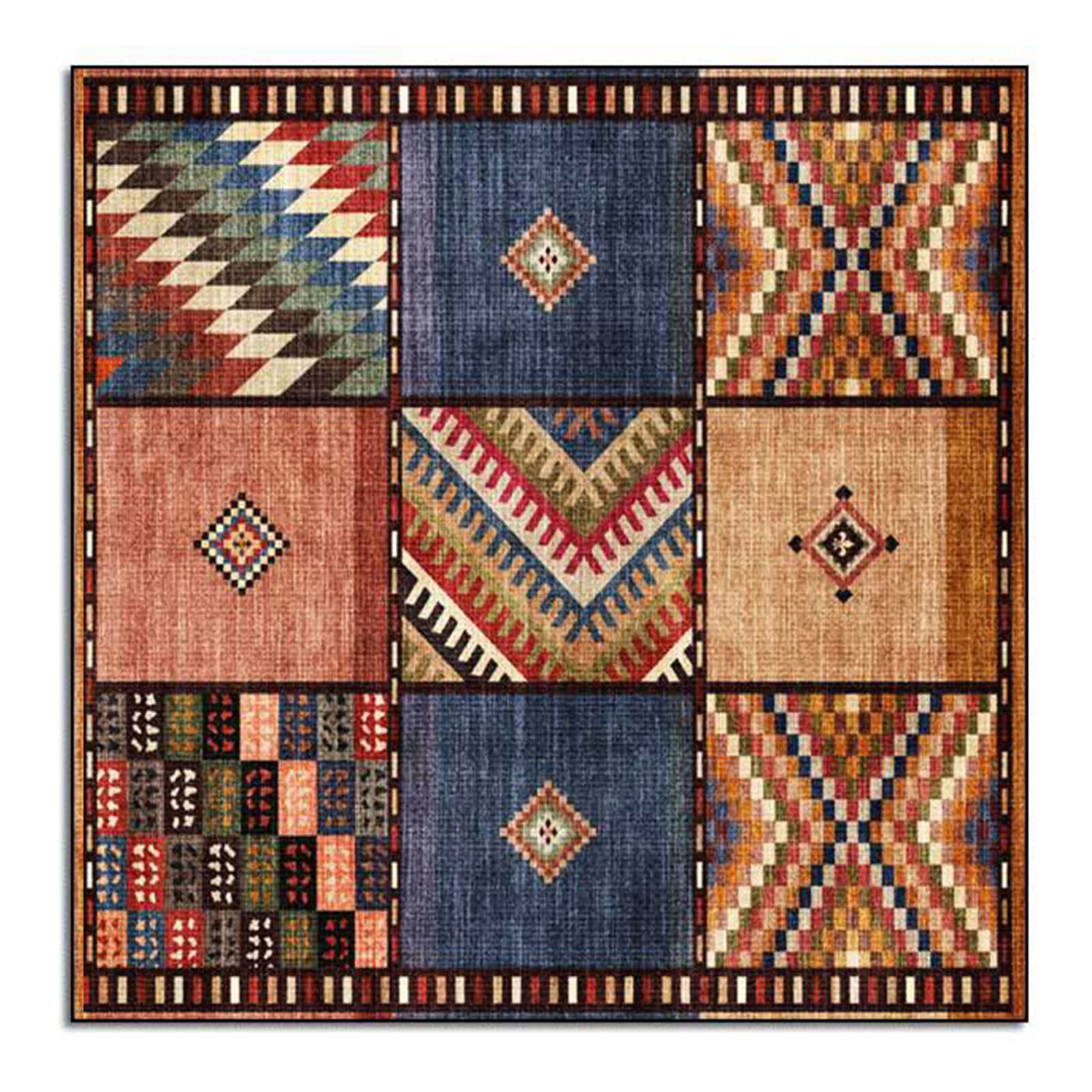 Rururug Teppich Quadratisch Wohnzimmer Kurzflor mit Antirutschmatte Schlafzimmer Waschbar Teppiche Anti-Rutsch Unterseite Sofa,Braunes Mehrfarben-Patchwork,Square 120 x 120 cm