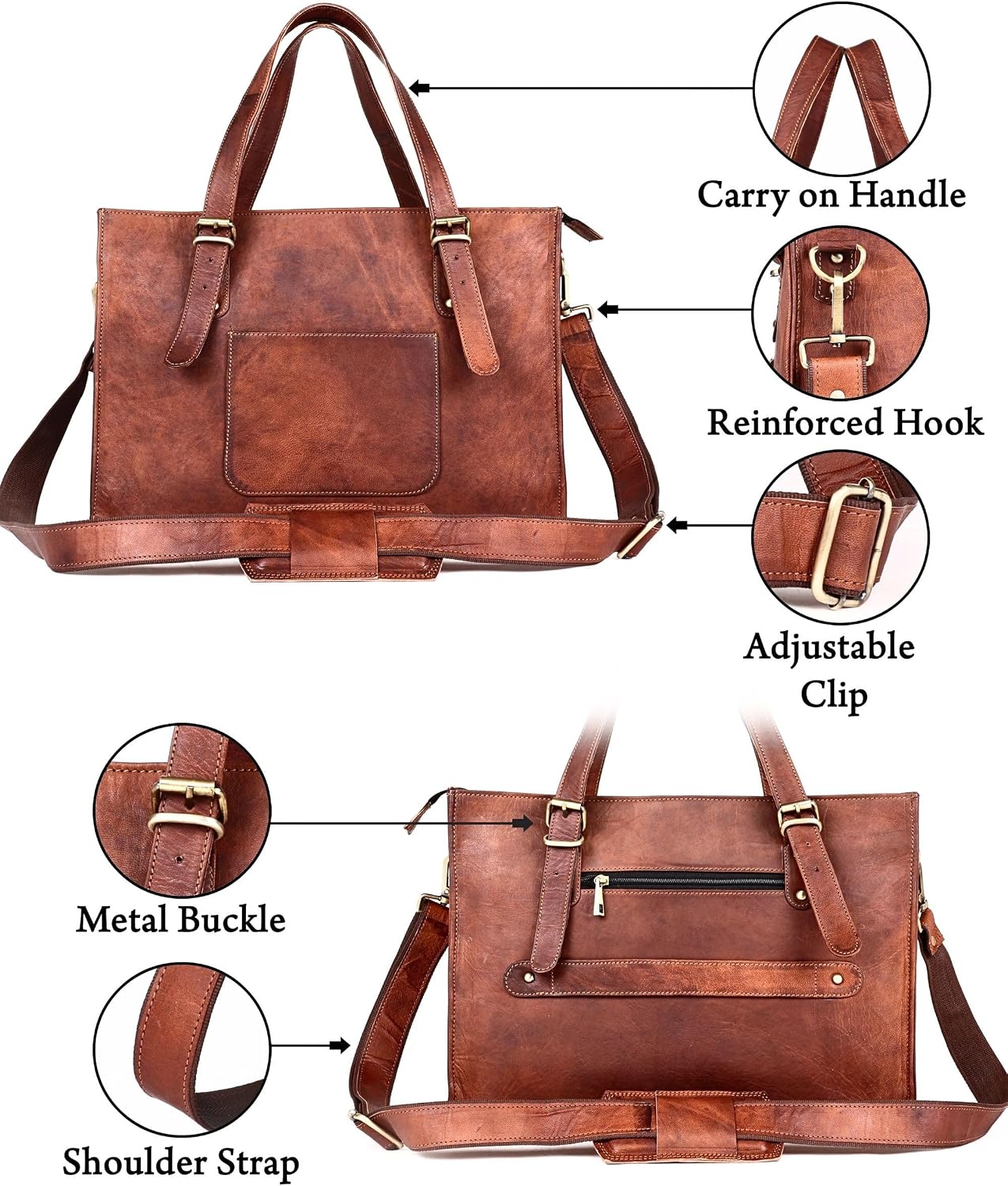 Genuine Leather Laptop Bag for Women 16" Large Brown Tote Fits 15.6" Computer Briefcase Womens Crossbody Messenger Bag