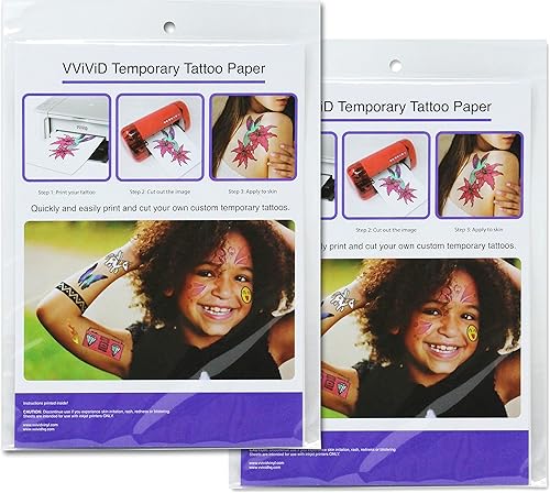 VViViD Papel de tatuaje temporal de inyección de tinta imprimible fácil de aplicar, paquete de 2 hojas (paquete de 2 (4 hojas))