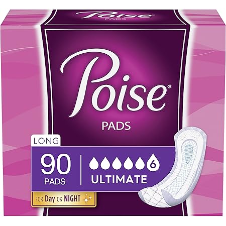 Poise Incontinence Pads for Women, Ultimate Absorbency, Long, Original Design, 90 Count (2 Packs of 45) (Packaging May Vary)
