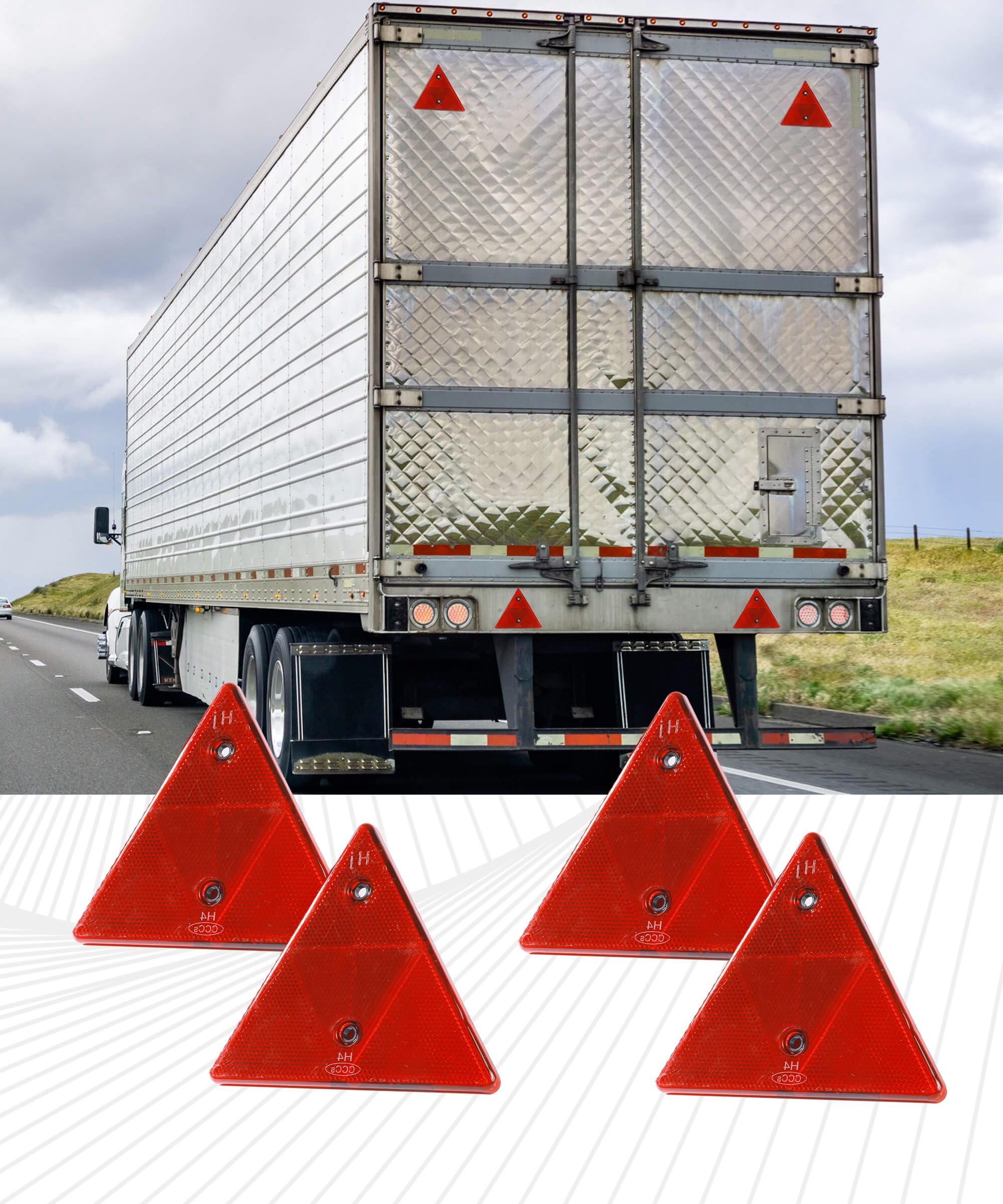Flaconi 4PCS Triangulo de Remolque,Reflectores para Coche,Catadioptrico,Reflector Triangular,Remolque Triangular Reflectante,Triángulo Reflectantes para Automóviles,Remolques,Tractores,Camiones