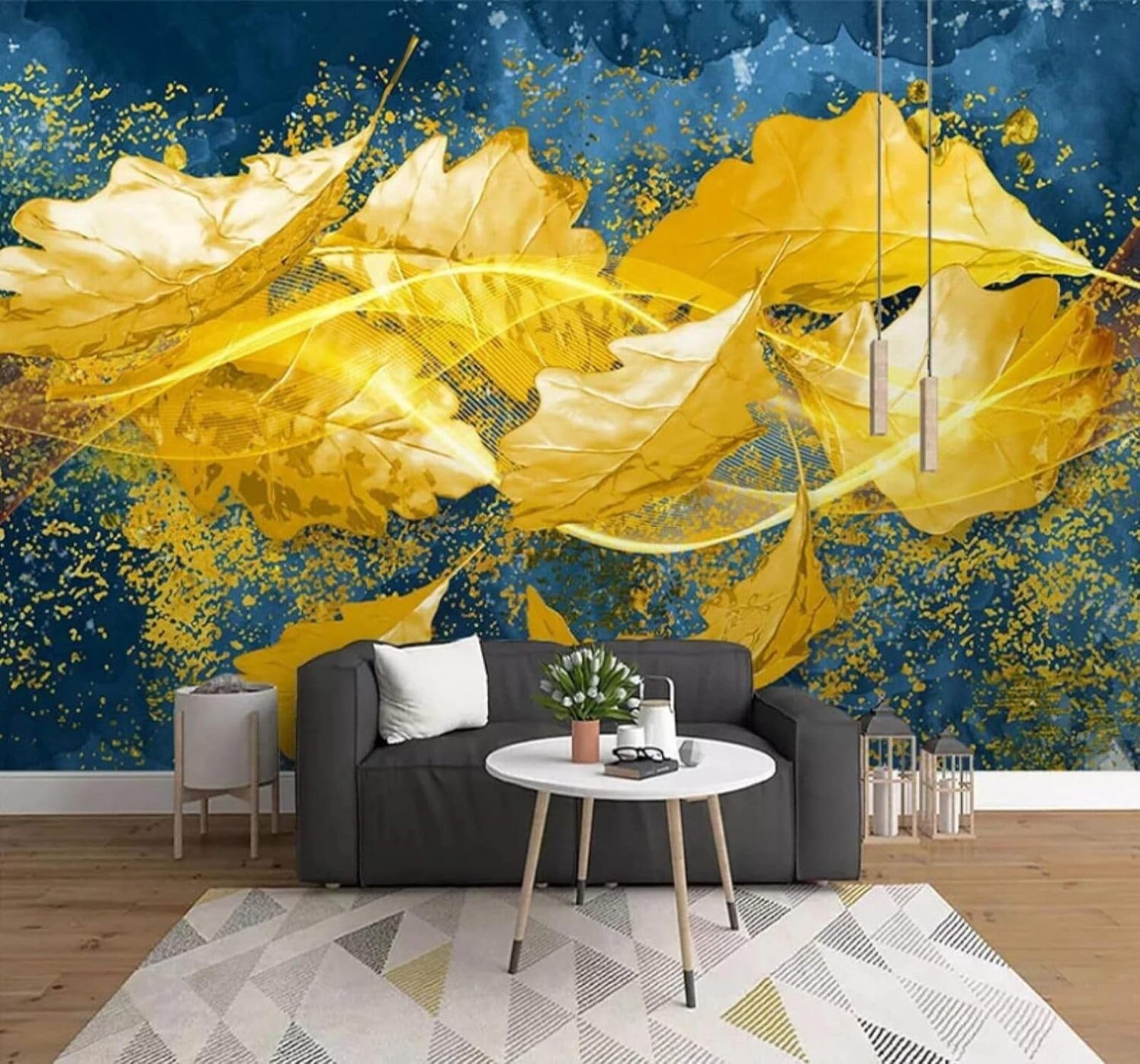 Minimalist Luxe Three Dimensional Gold Leaves 3D Wallpaper Easy Install Feature Office Living Room Sofa Bedroom TV Background Wall Decoration-300cm×210cm