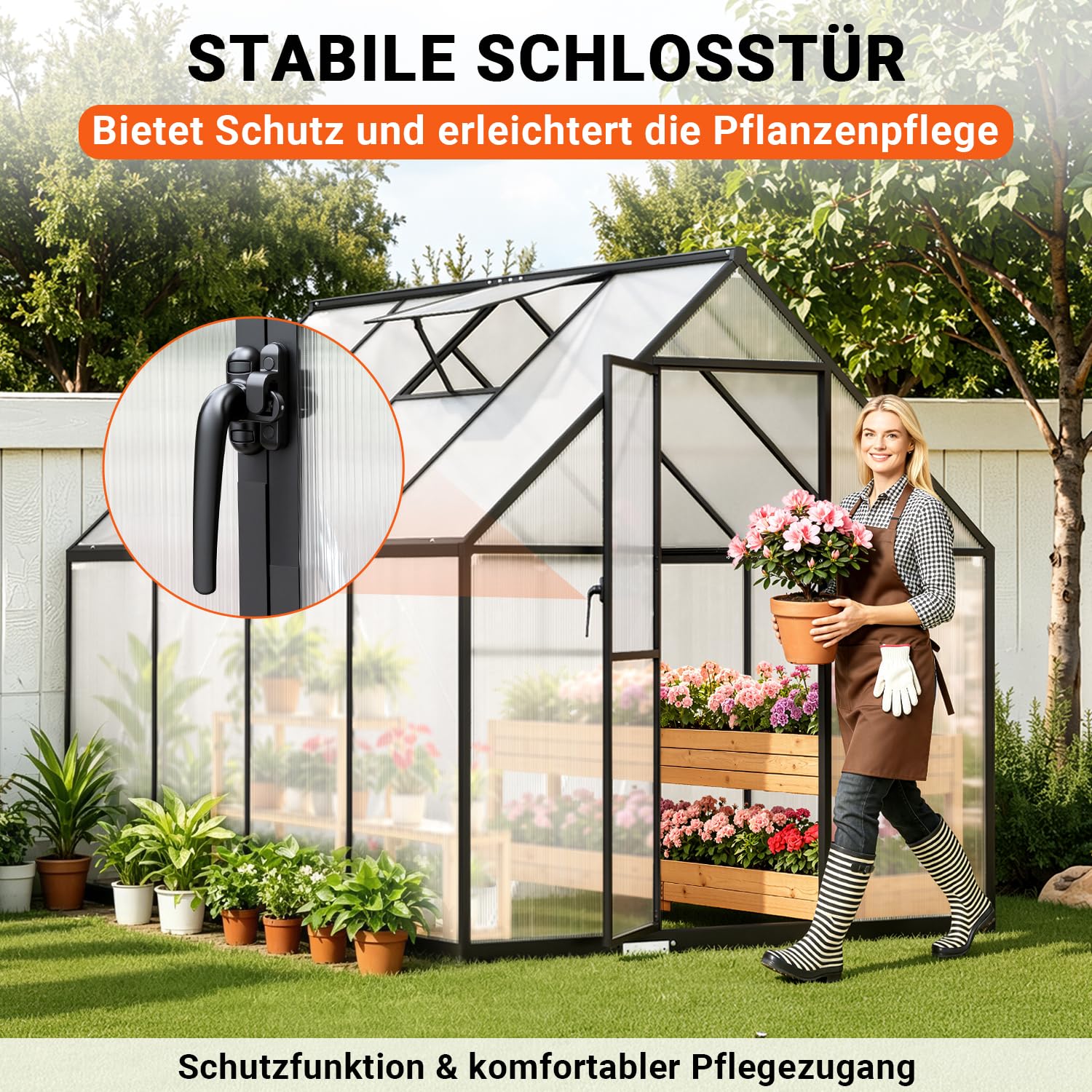 𝐉𝐚𝐱𝐠𝐮𝐨𝐦 Gewächshaus Aluminium 224 x 170 x 195 cm, 4 mm Polycarbonat-Hohlkammerplatten,mit Bodenrahmen & Dachfenster,Wetterbeständiges Tomatenhaus Treibhaus für Garten