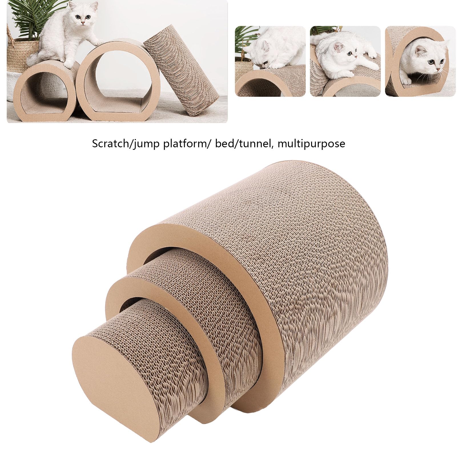 Rascador para Gatos 3 en 1 de cartón, túnel rascador para Gatos de Papel Corrugado con Sala de Descanso y Almohadilla, Tabla rascadora Multifuncional para Que el Gatito juegue, hag