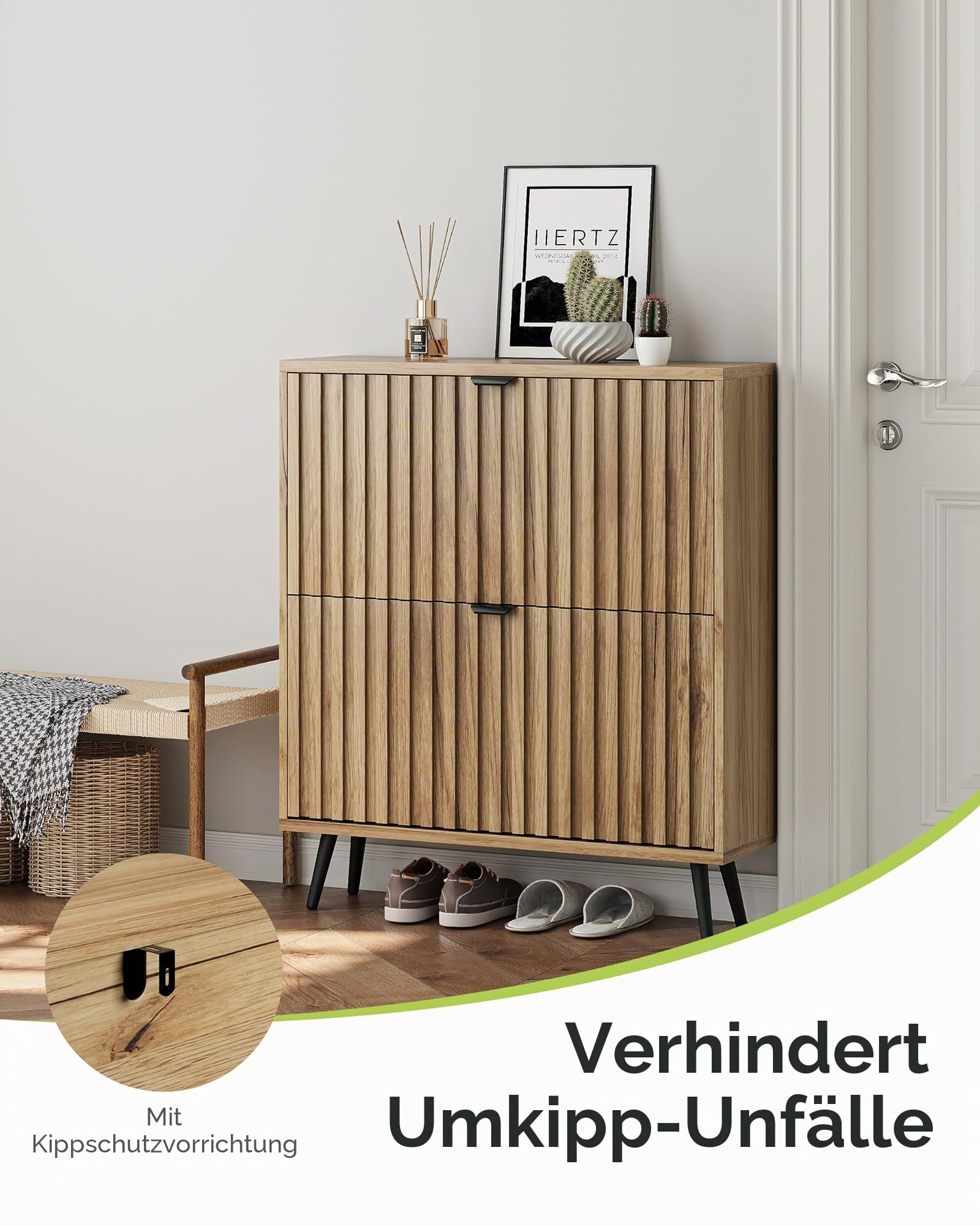 Schuhschrank, geriffelter Schuhschrank für den Eingangsbereich, versteckter Schuhschrank mit Metallbeinen, Schuh-Organizer mit Klapptüren, schmaler Eingangsbereich, Schuhaufbewahrungsschrank