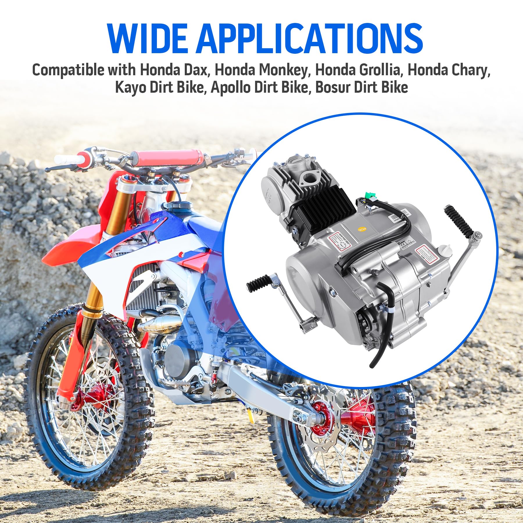 Motor H-YEEU de 125 cc, 4 tiempos 4 velocidades para Dirtbike, motor de un solo cilindro refrigerado por aire para Go Kart, compatible con HONDA CRF50 XR70 Z50