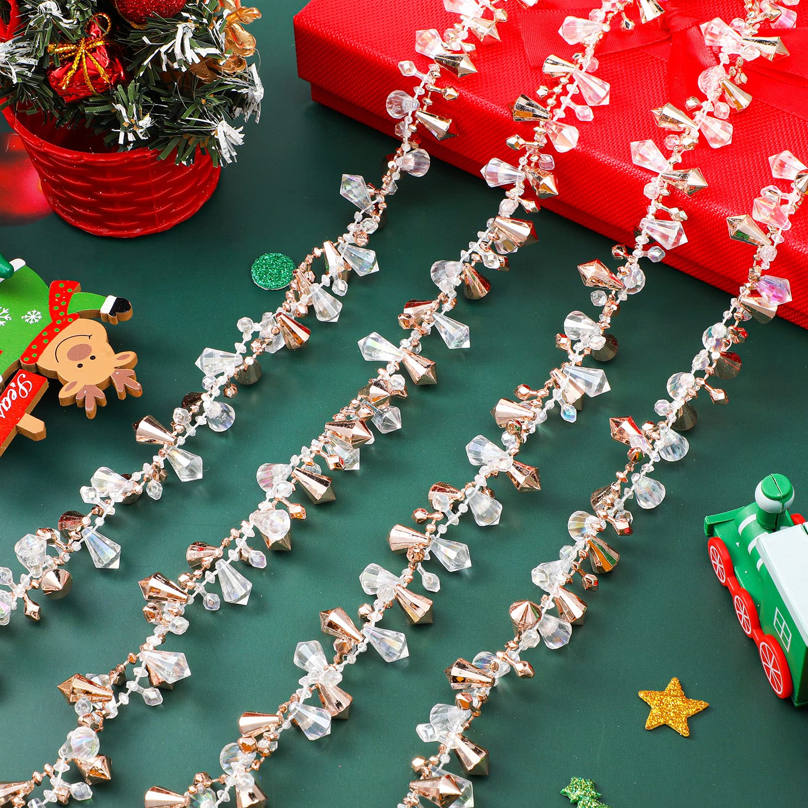4 Guirlandes de Noël Irisées Claires Guirlandes de Perle Cristal Acrylique Grandes Guirlandes de Perles Noël Torsadées Guirlandes d'Arbres de Noël de Perles Suspendues 40 Feet (Or rose)