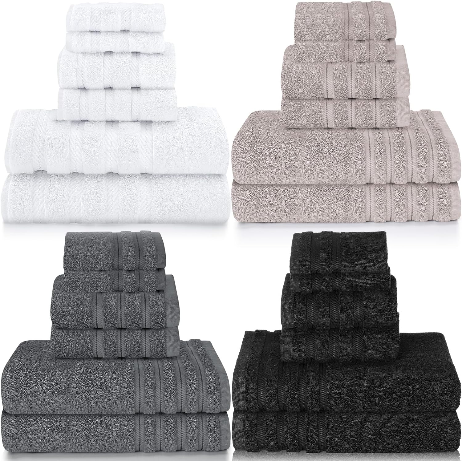 12 Pcs Towels and Washcloths Sets Bath Towel Bulk Soft Cotton Absorbent Towel Sets for Bathroom 4 Large Towels 4 Hand Towels 4 Washcloths Quick Dry Towels for Gym, Beach, Hotel(Multicolor)