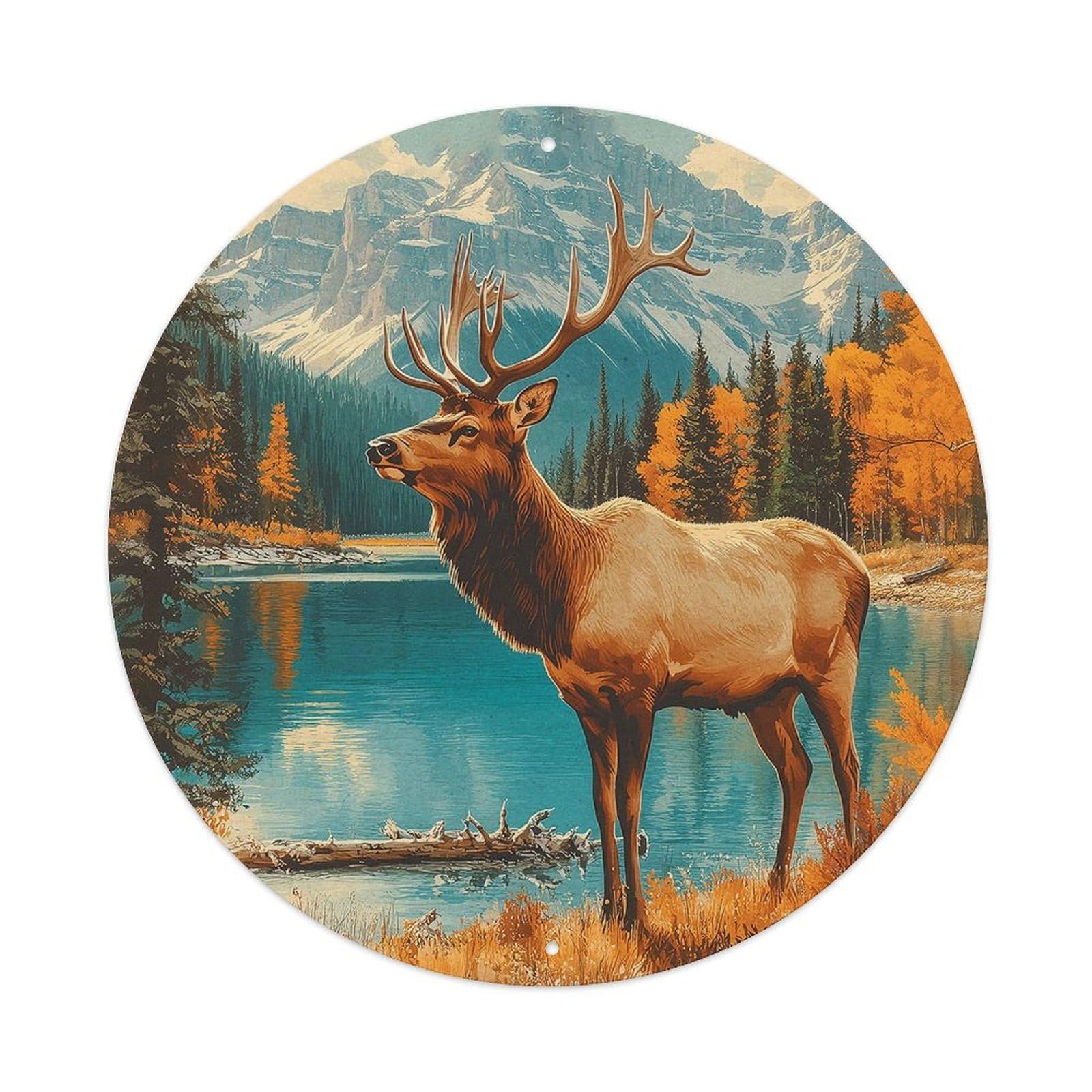 Vintage Travel Visit Canada Banff National Park Canadian Elk Vintage Metal Tin Sign Plaque Wall Decor for Cafe, Club Bar, Office, Garden Metal Poster 8x8Inch