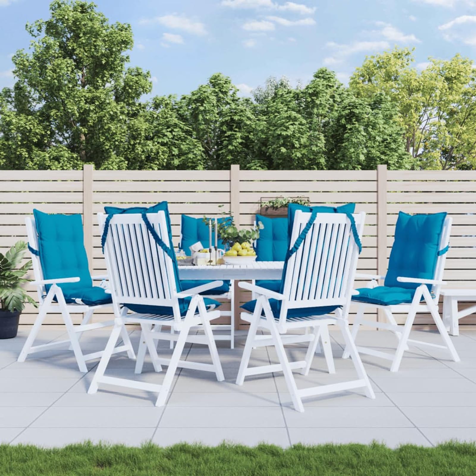 Set di 6 cuscini per sedie con schienale alto, impermeabili, antiscivolo, con lacci ed elastici, tessuto Oxford (100% poliestere), azzurro, 120 x 50 x 7 cm, per mobili da giardino e cuscini da