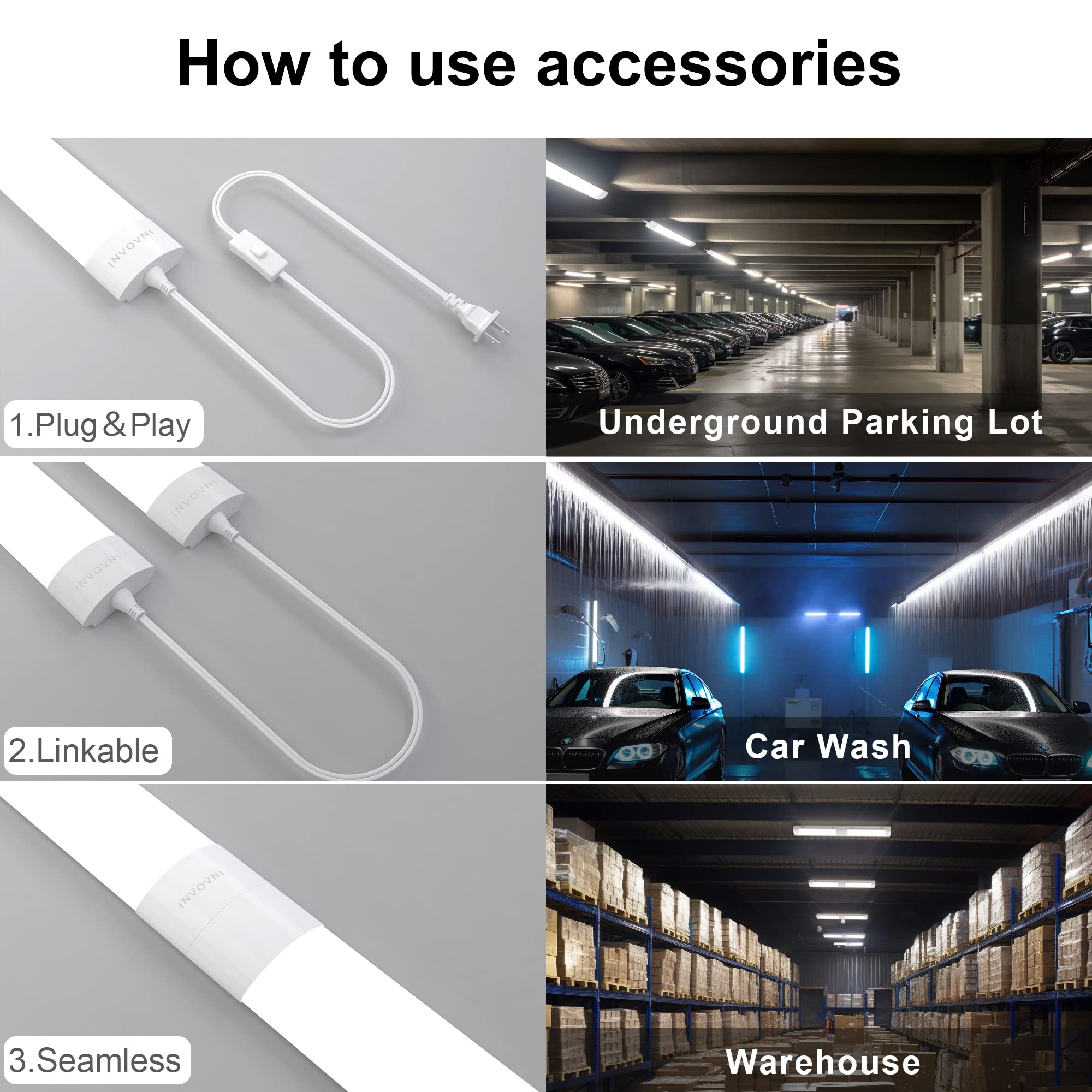 1 3FT Under Cabinet Lighting 16W 1800lm 5000K Plug in Wall Light for Bathroom LED Ceiling Light with — view 5